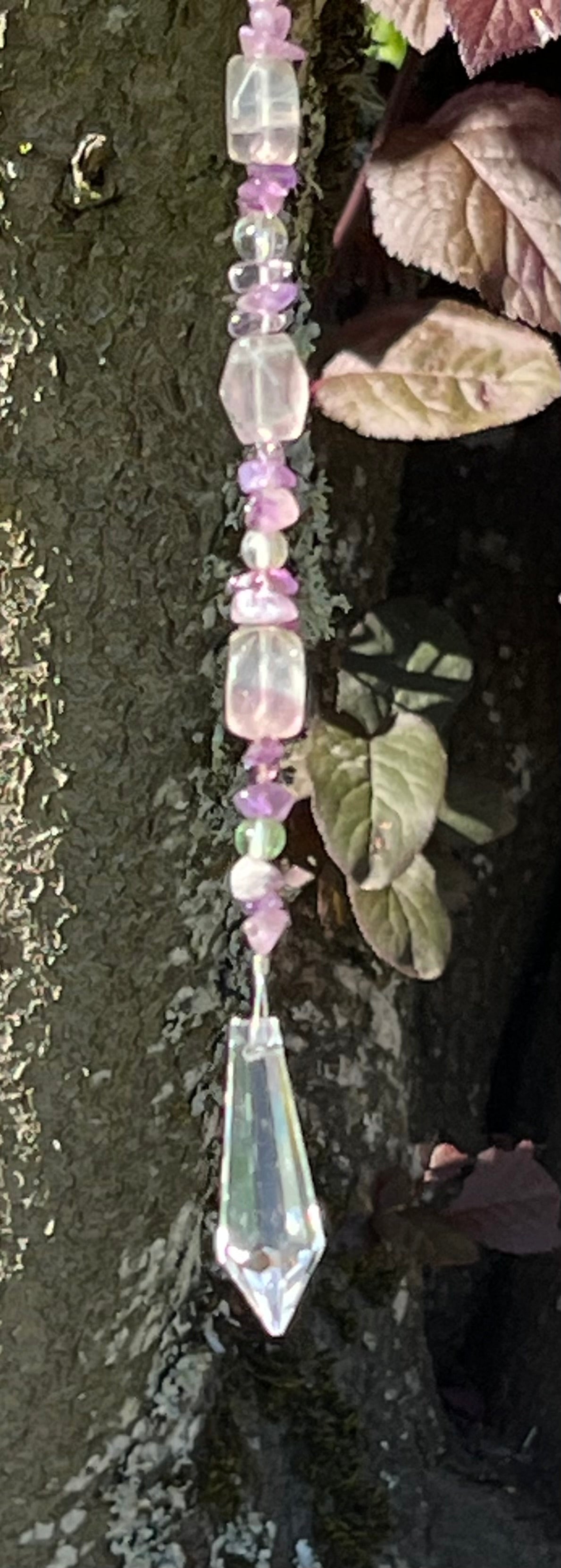 Rainbow Fluorite with Mint Green Accents Suncatcher
