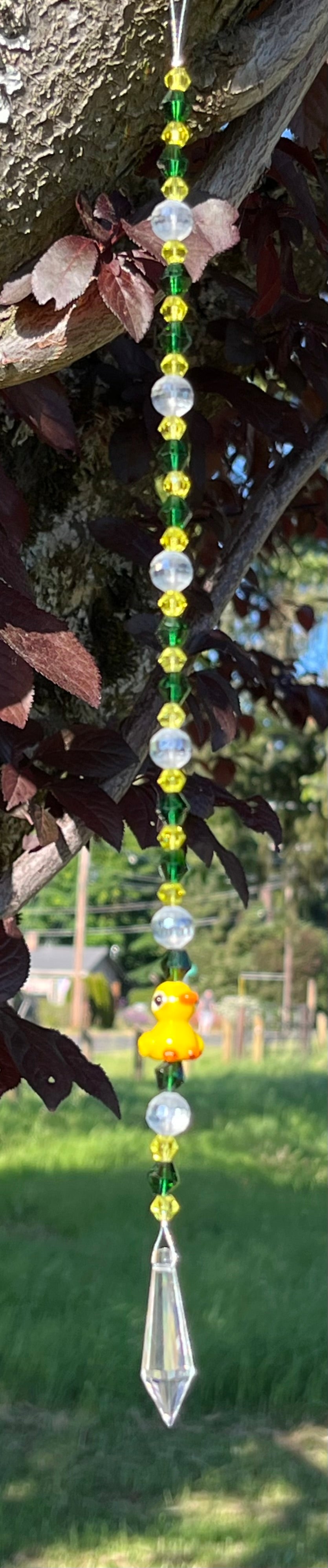 Green & Yellow Glass Beads and Cute Yellow Duck Suncatcher