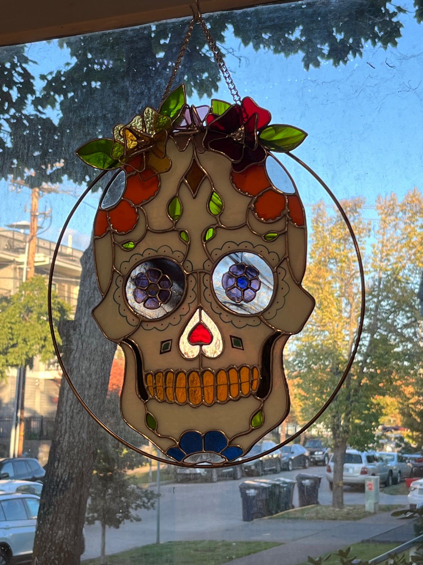 "Abuela" Día de los Muertos Sugar Skull Stained Glass Panel