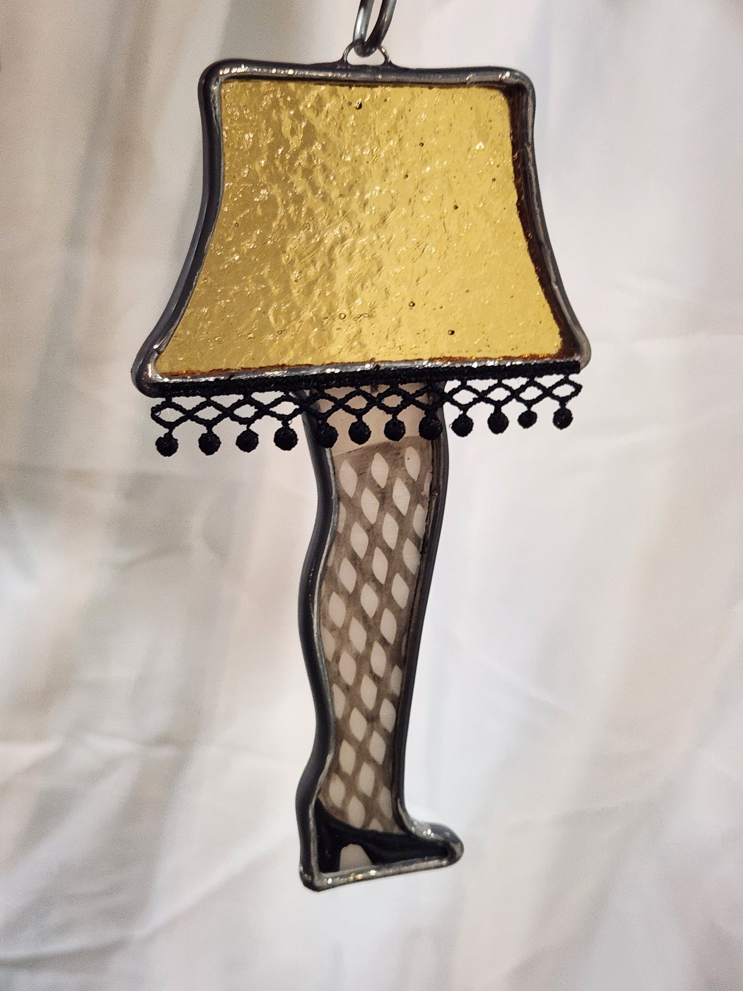 Vintage Amber Glass Lampshade Stained Glass Leg Lamp Ornament