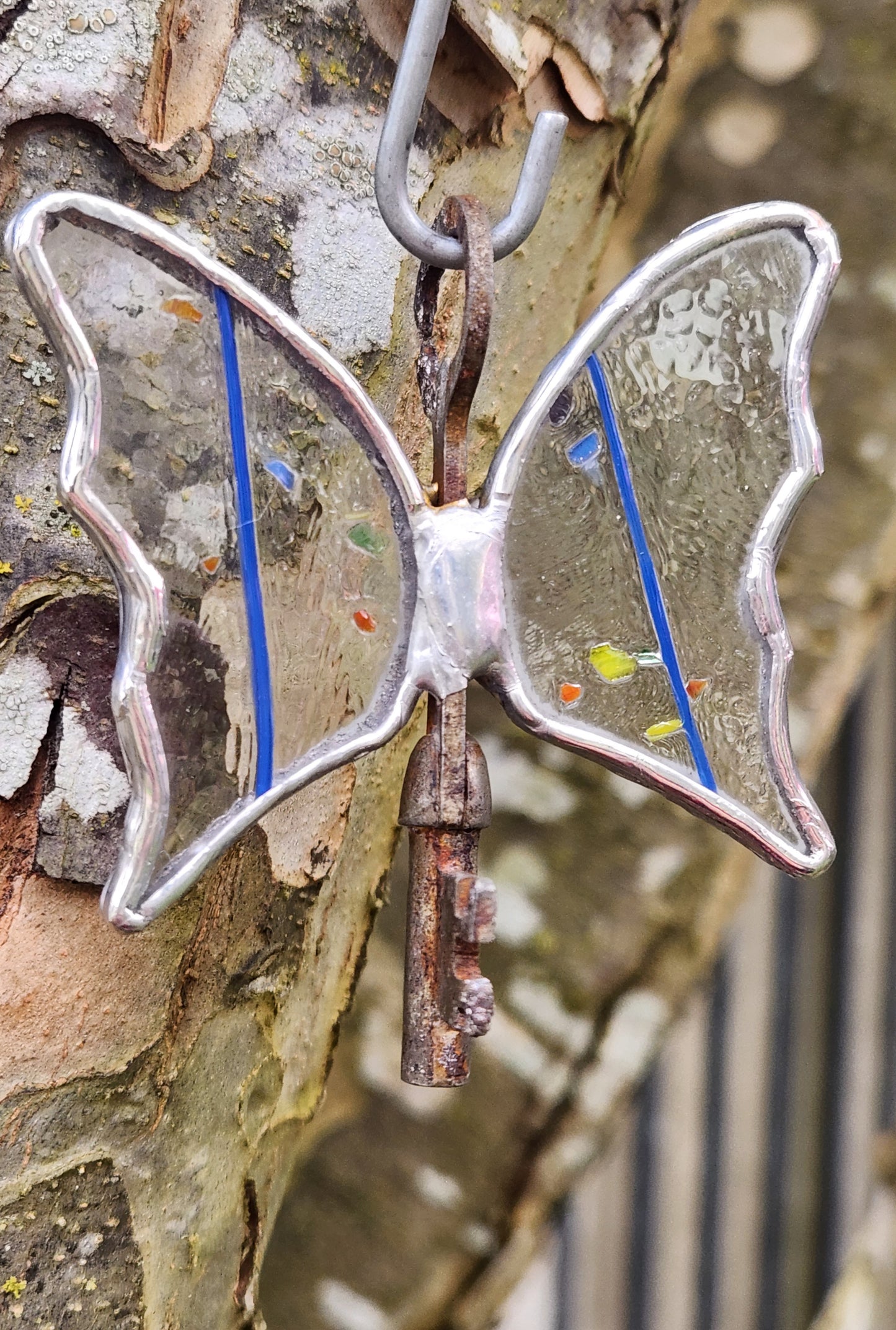Rainbow Confetti Stained Glass Flying Key