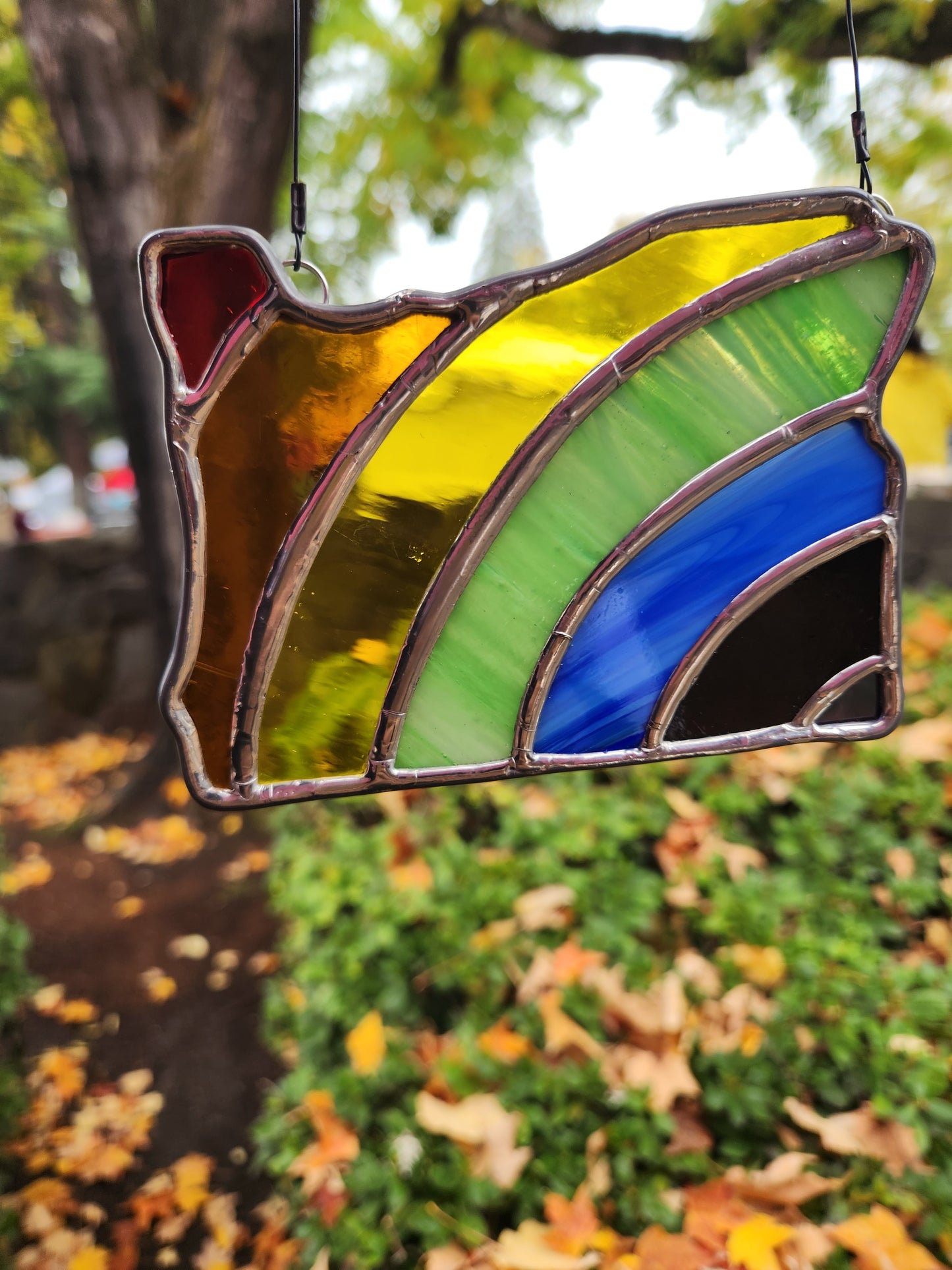 Rainbow Oregon Stained Glass Hanging Panel