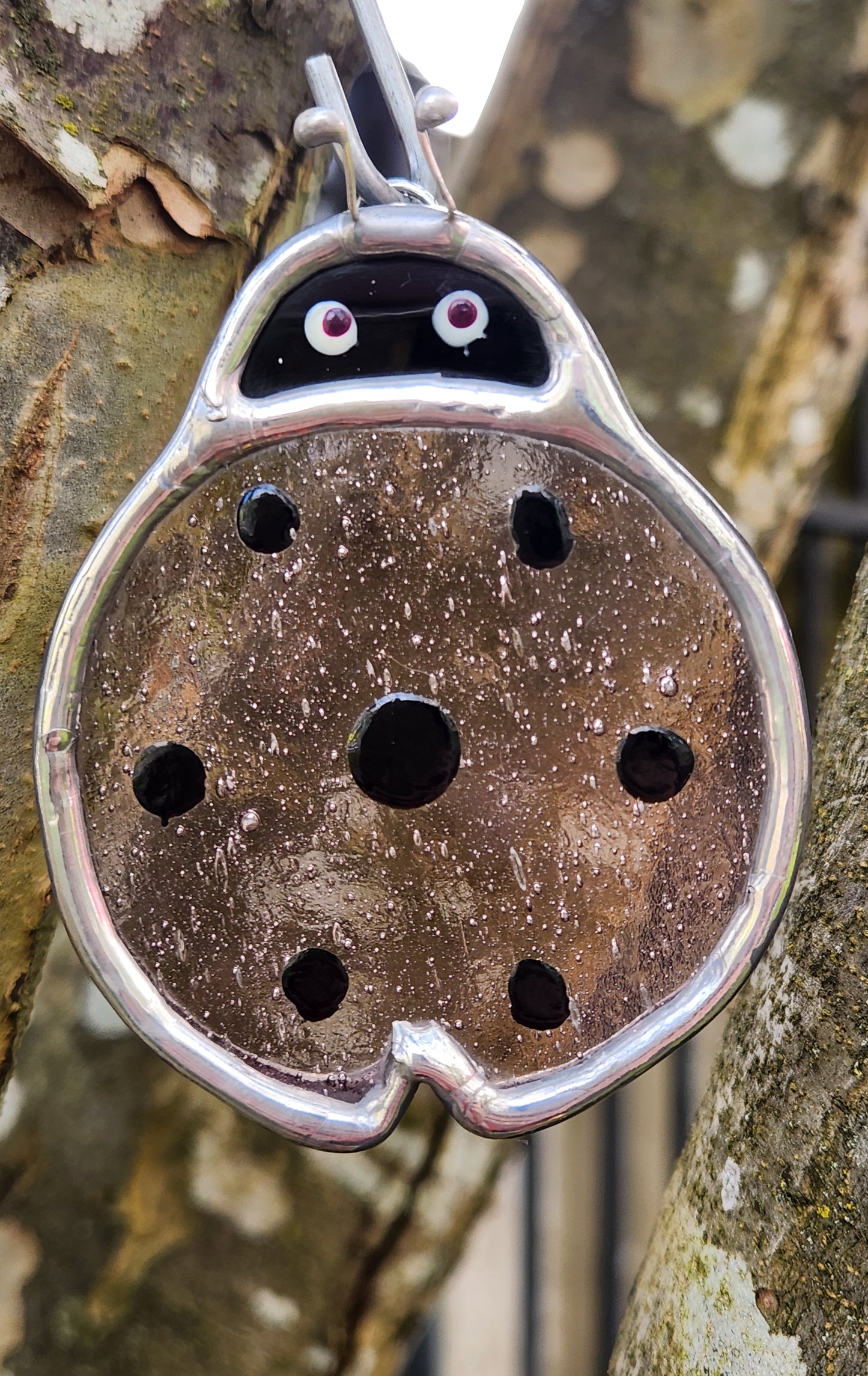 Small Round Hanging Light Purple Stained Glass Ladybug