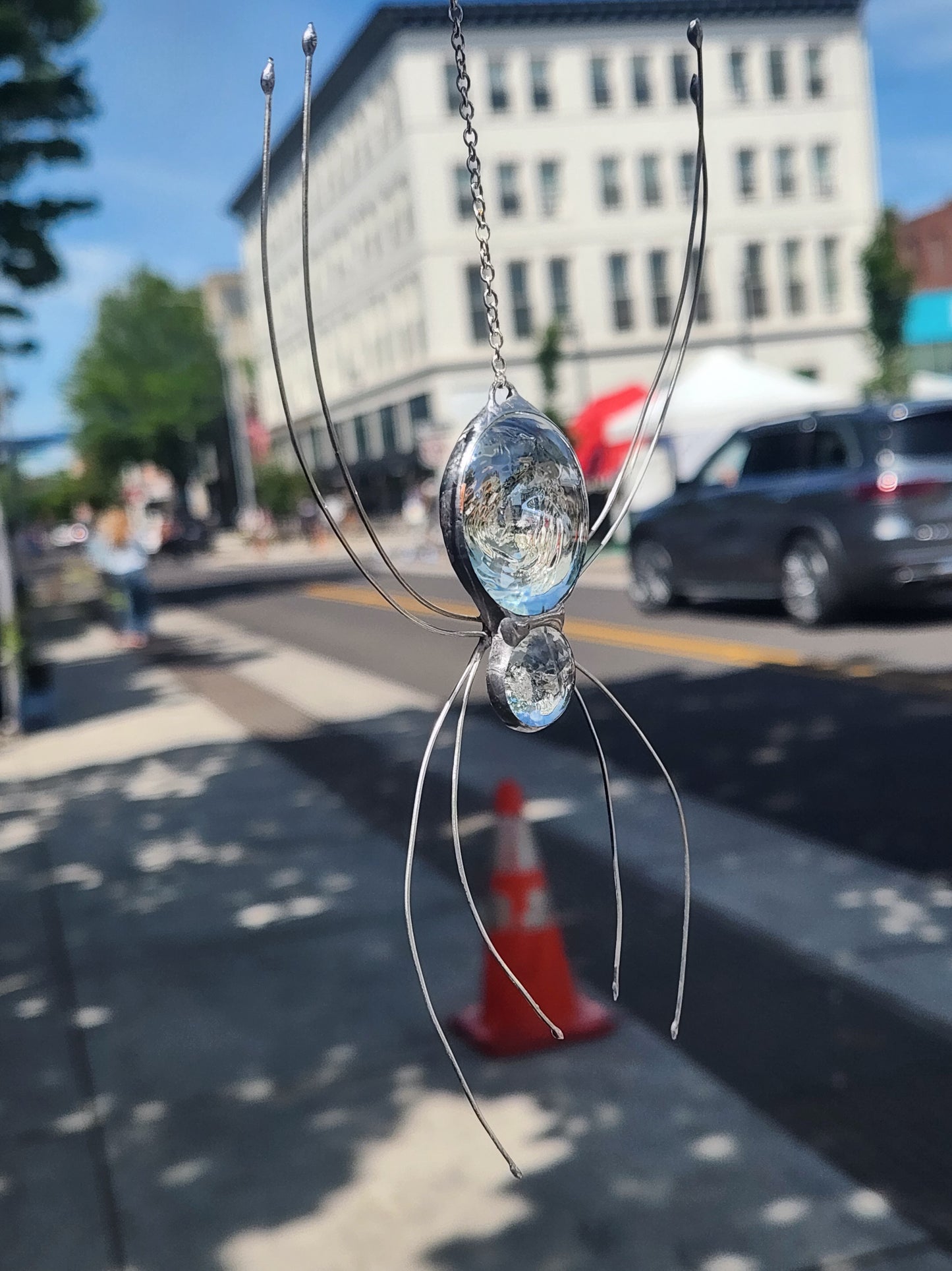 Hanging Clear Stained Glass Spider