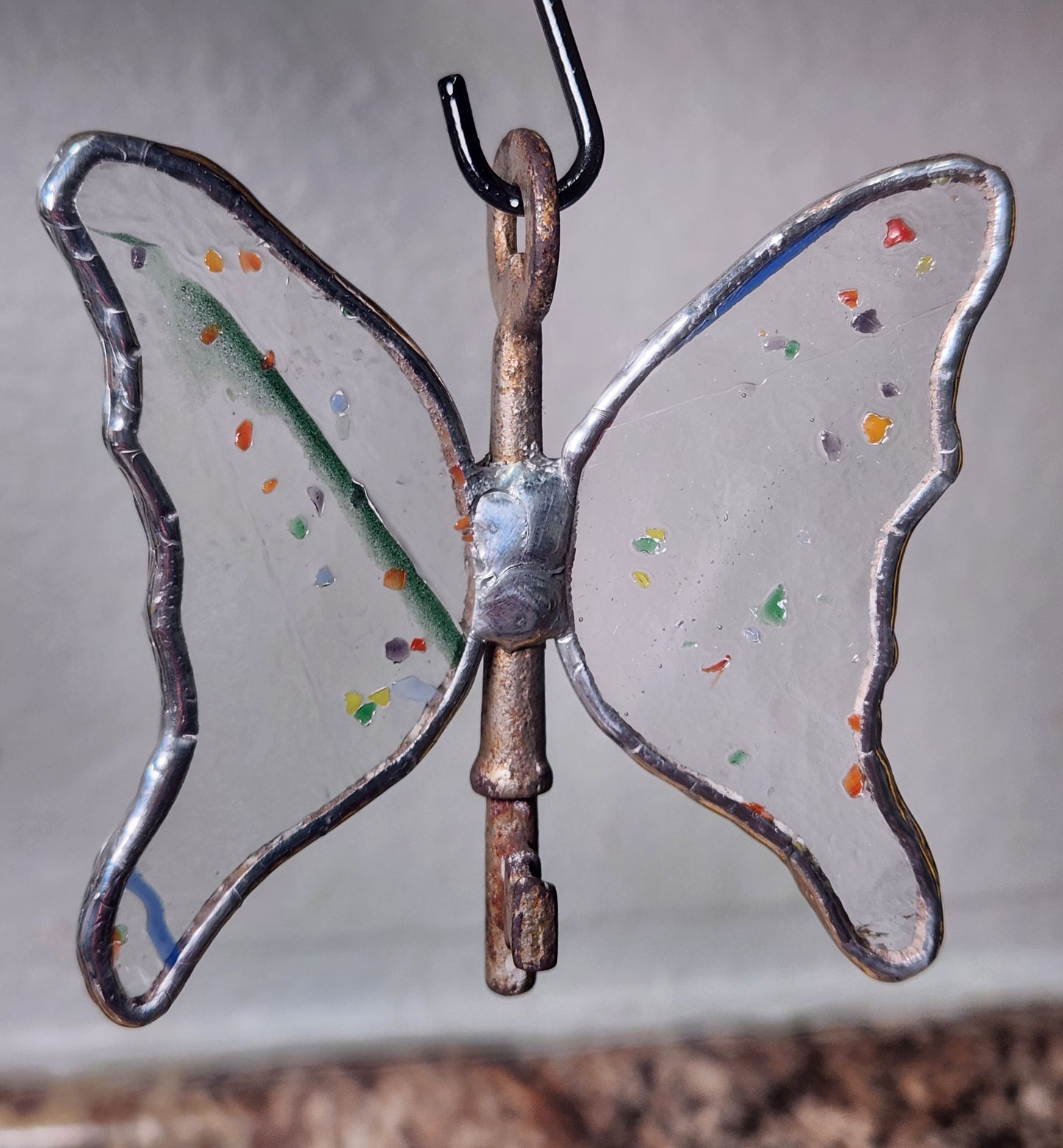 Rainbow Confetti Stained Glass Flying Key