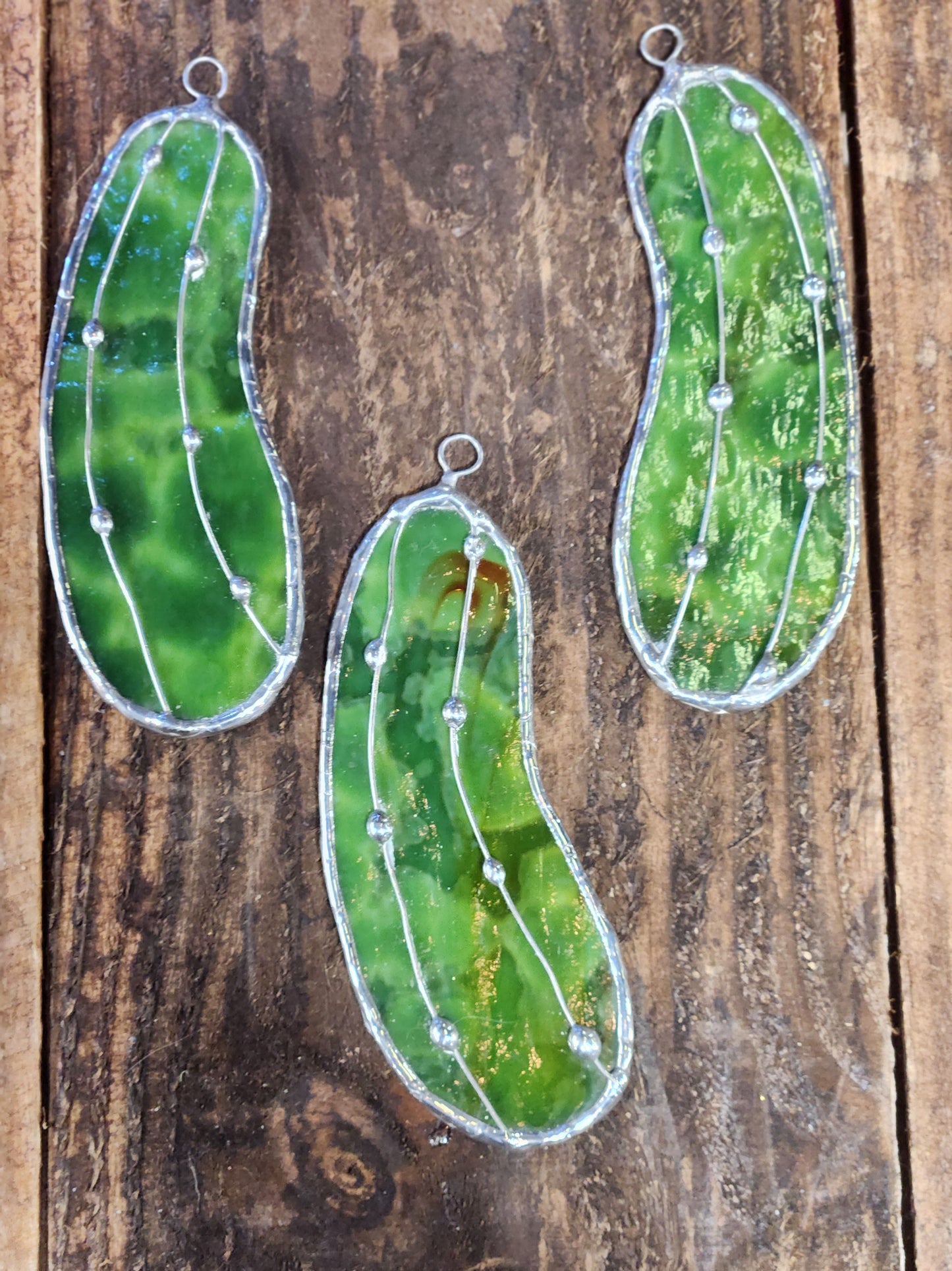 Christmas Pickle Green Mottle Stained Glass Ornament