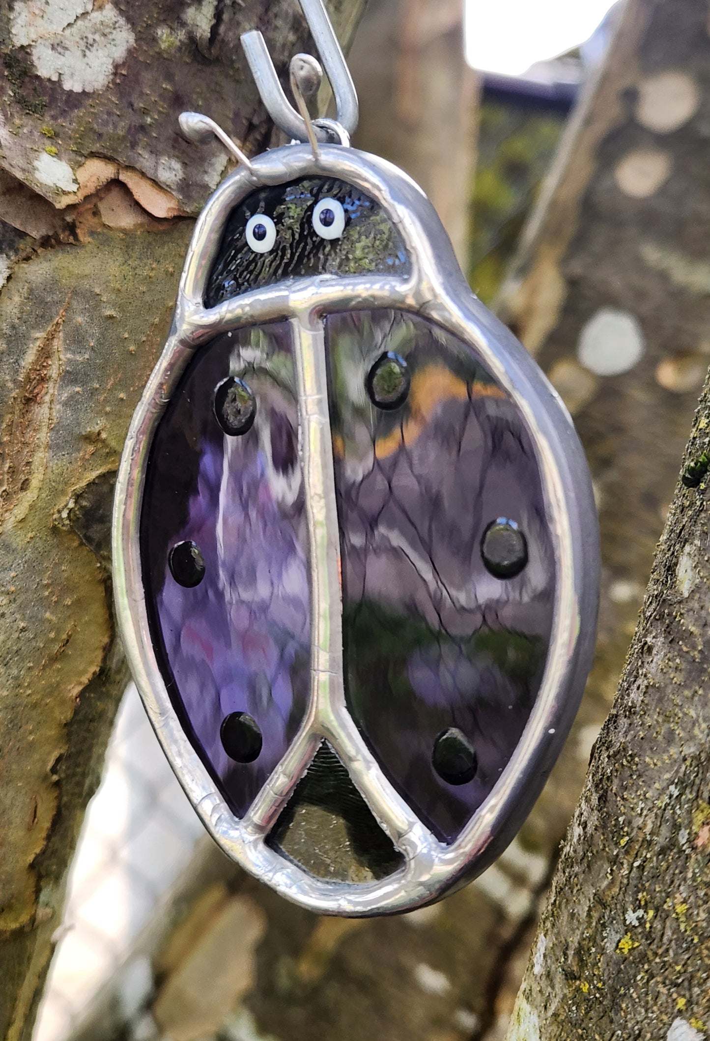 Small Hanging Dark Purple Stained Glass Beetle