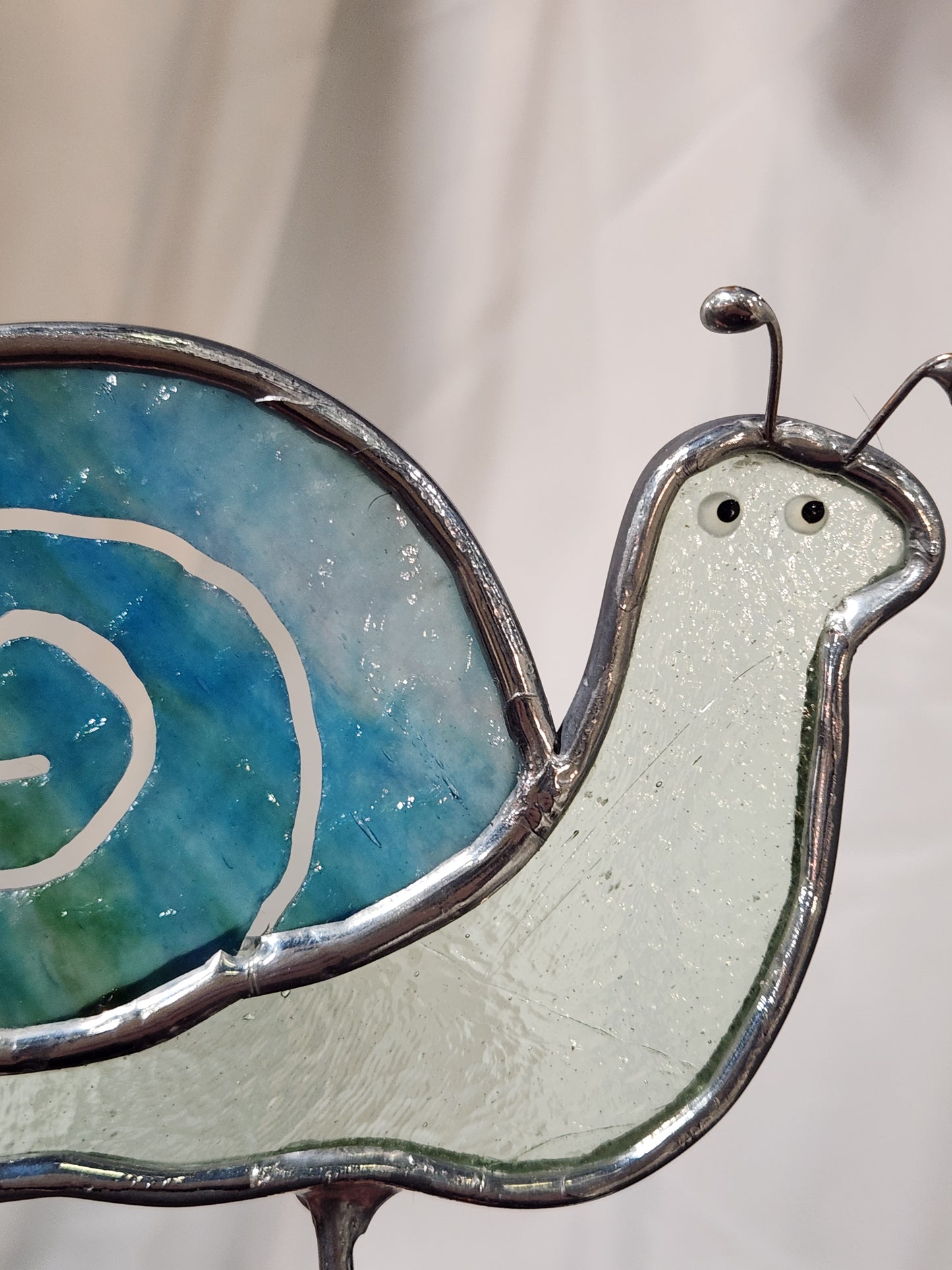 Mint Green & Heavy Textured Blue Green Swirl Snail Stained Glass Plant Stake