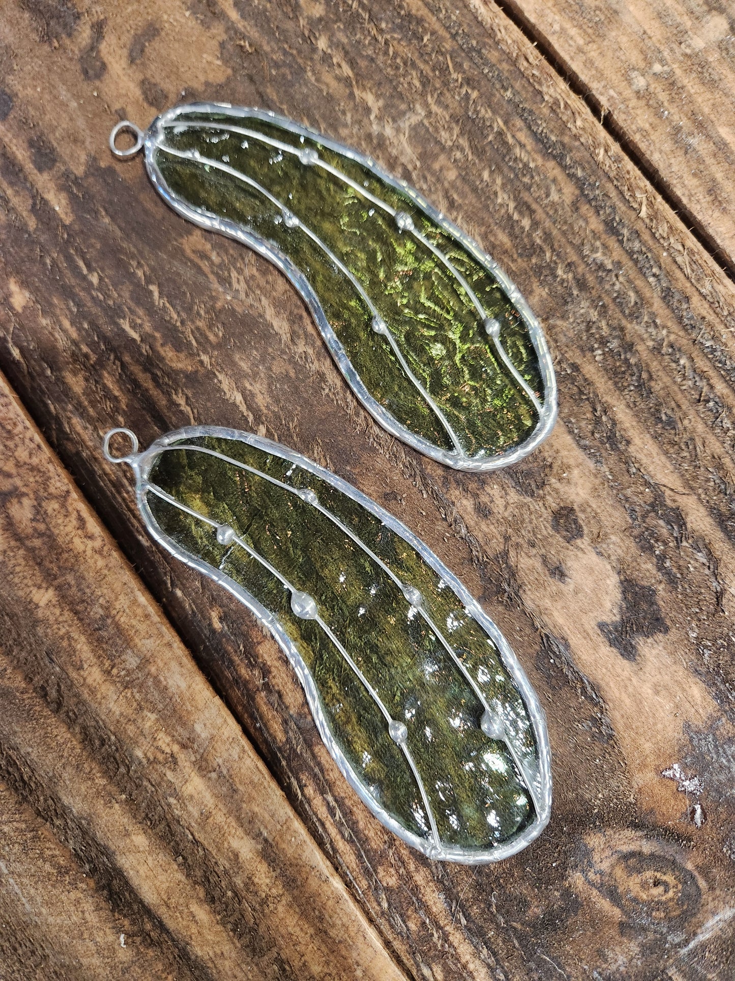 Christmas Pickle Light Green English Muffle Stained Glass Ornament