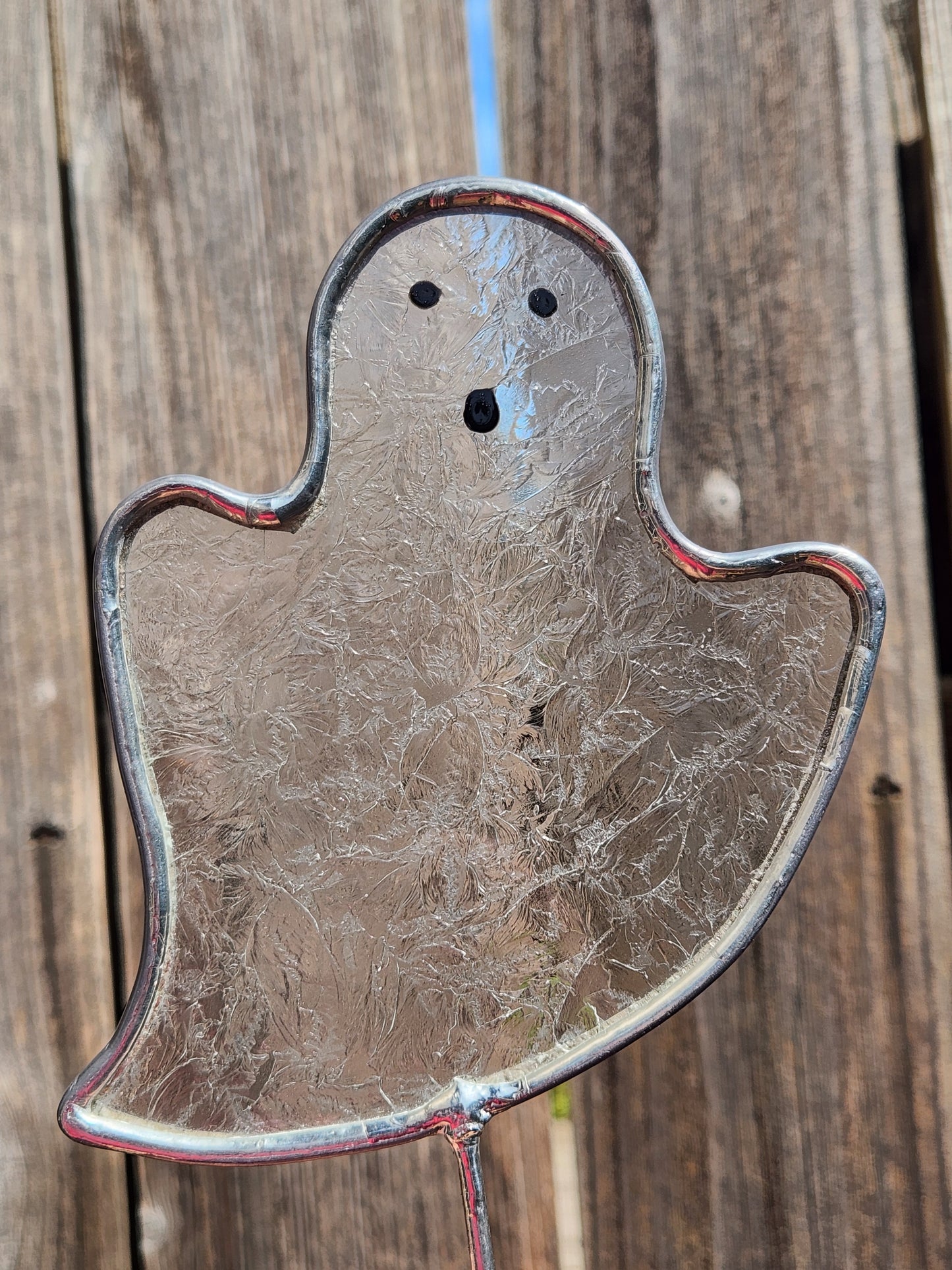 Clear Ice Flake Haunting Stained Glass Ghost Plant Stake