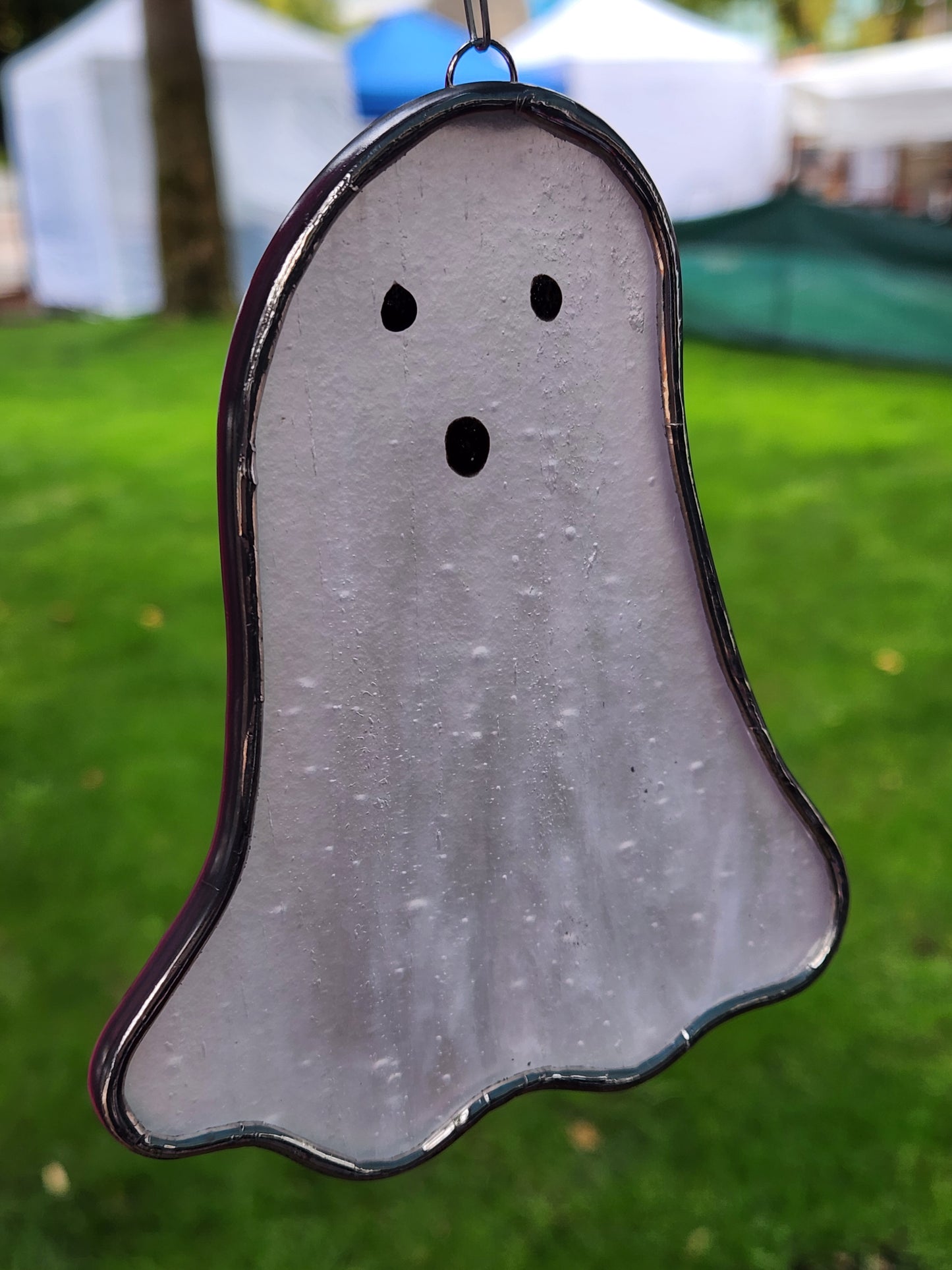 White Frosted Hanging Floating Stained Glass Ghost