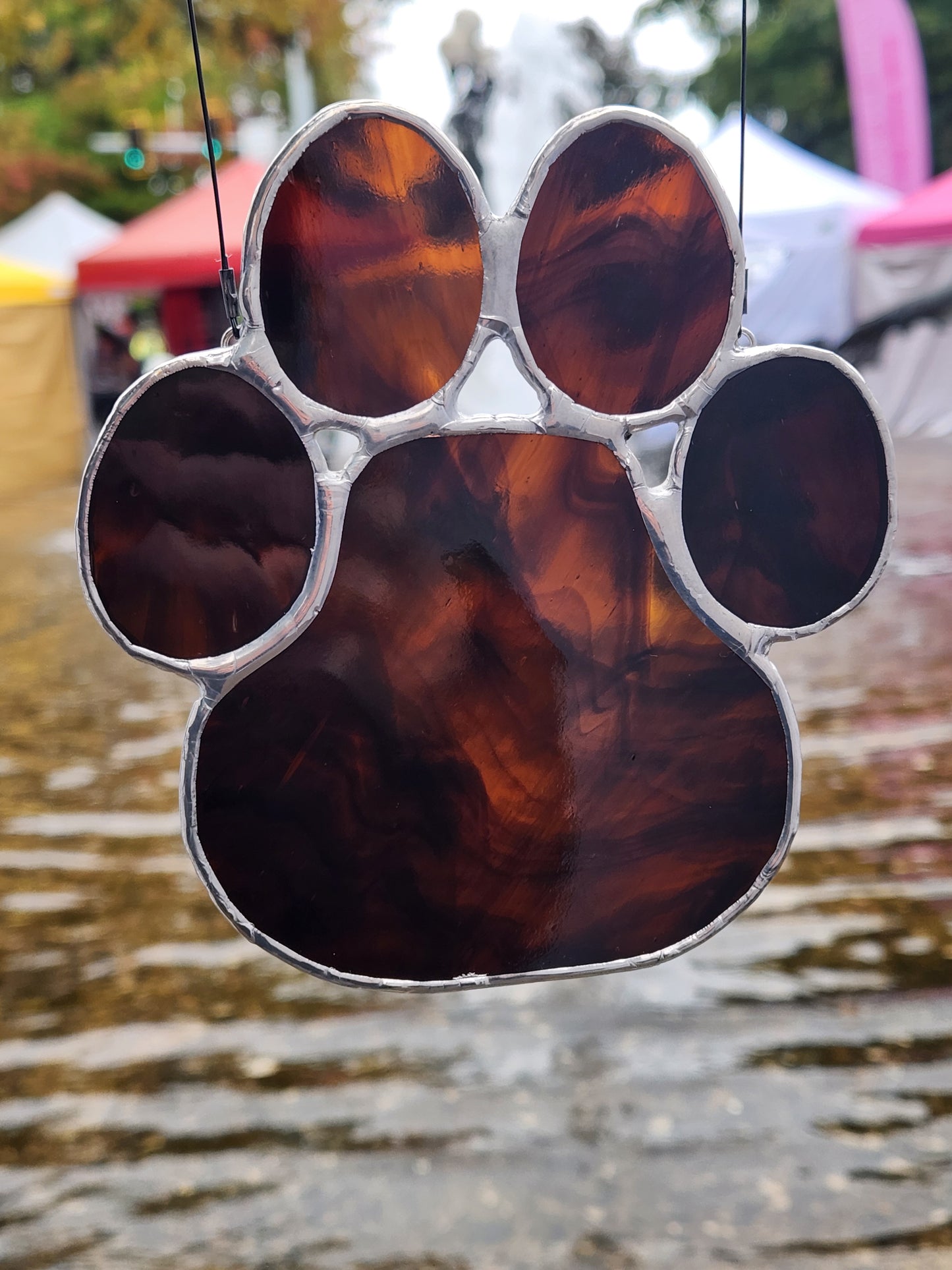 Brown Wispy Stained Glass Paw Print