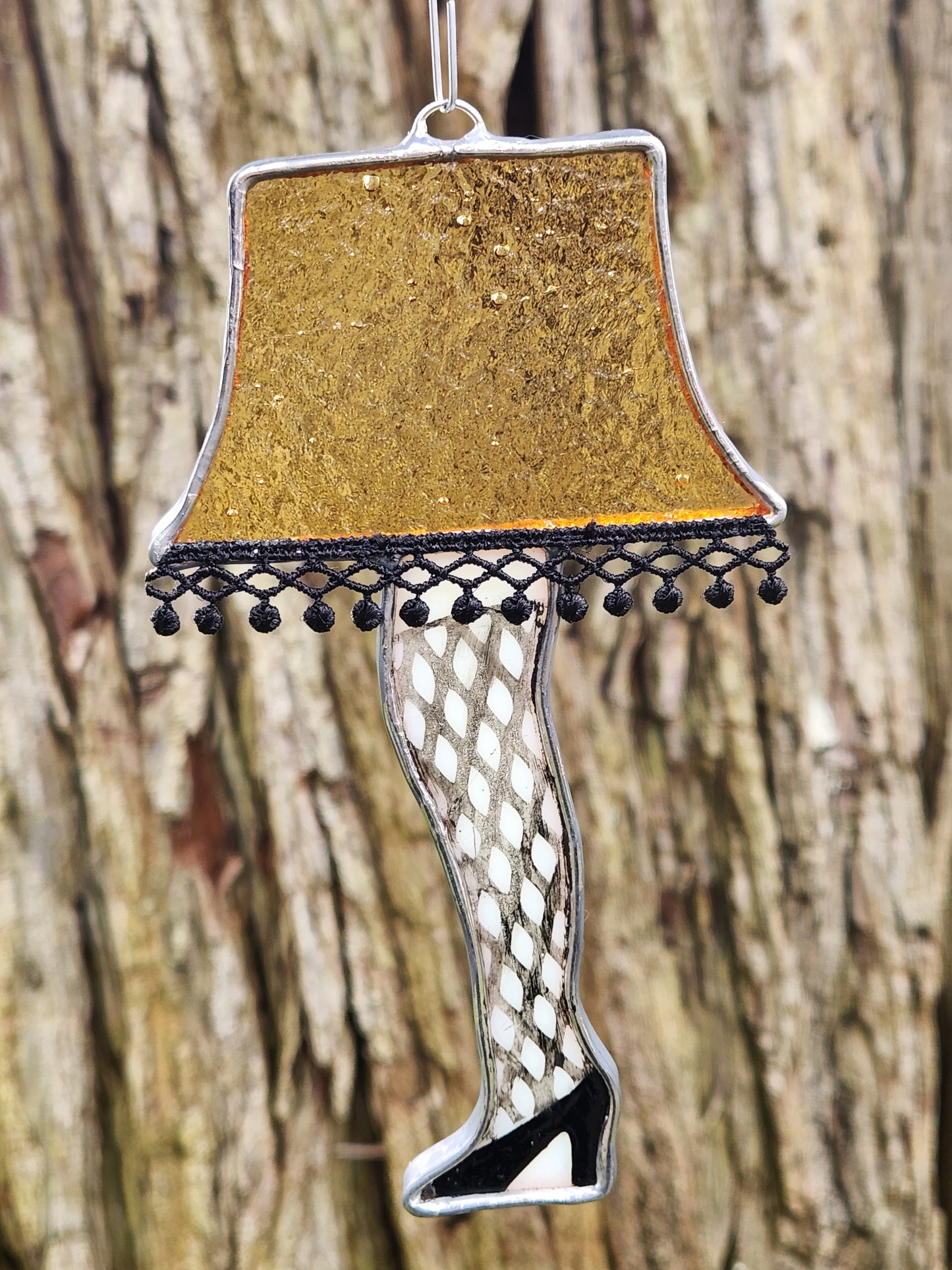 Vintage Amber Stained Glass Leg Lamp Ornament