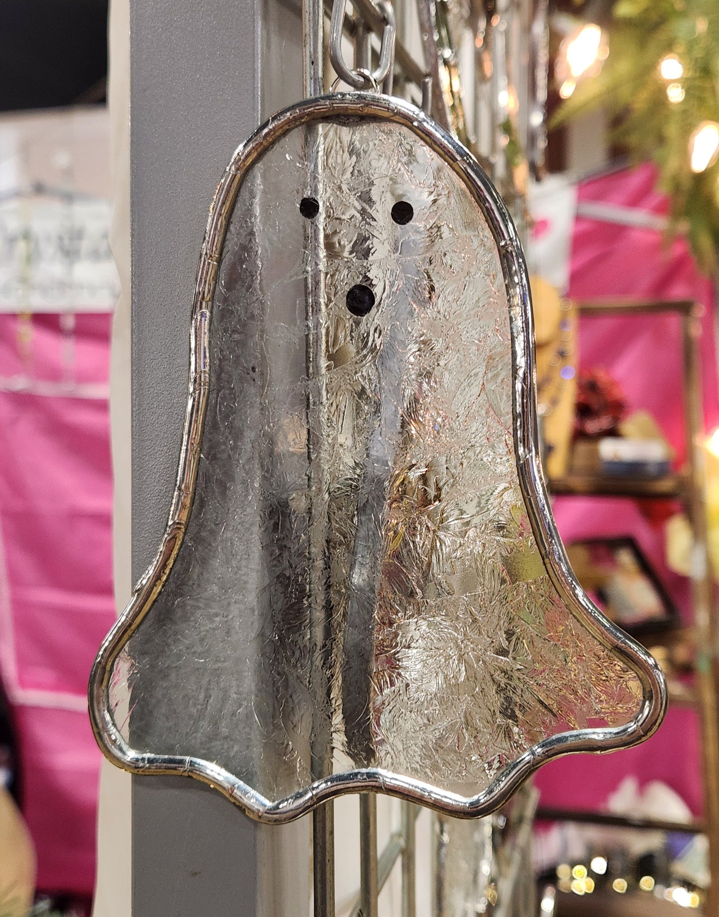 Clear Ice Flake Hanging Floating Stained Glass Ghost