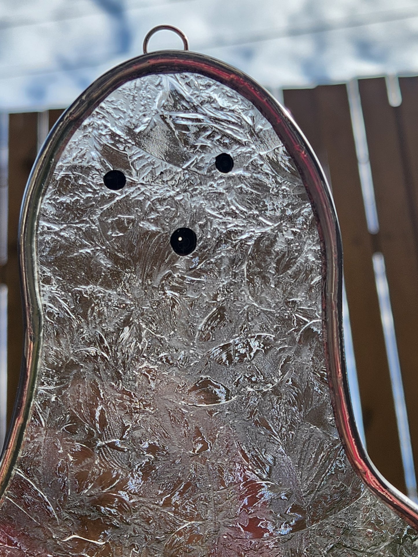 Clear Ice Flake Floating Stained Glass Ghost with Loop