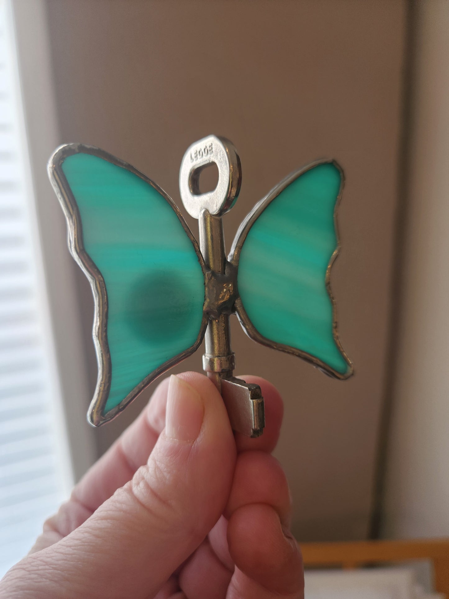 Aqua Streaky Stained Glass Flying Key