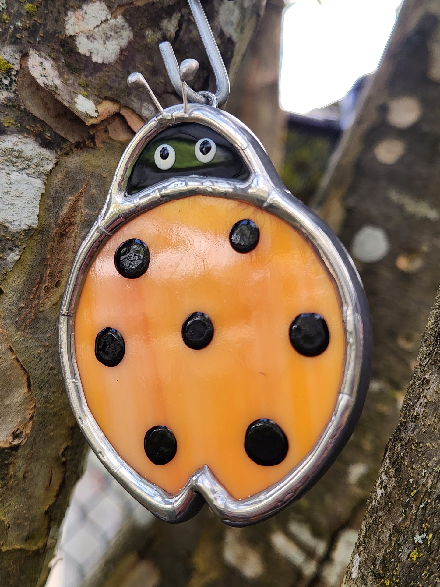 Small Round Hanging Orange Stained Glass Ladybug