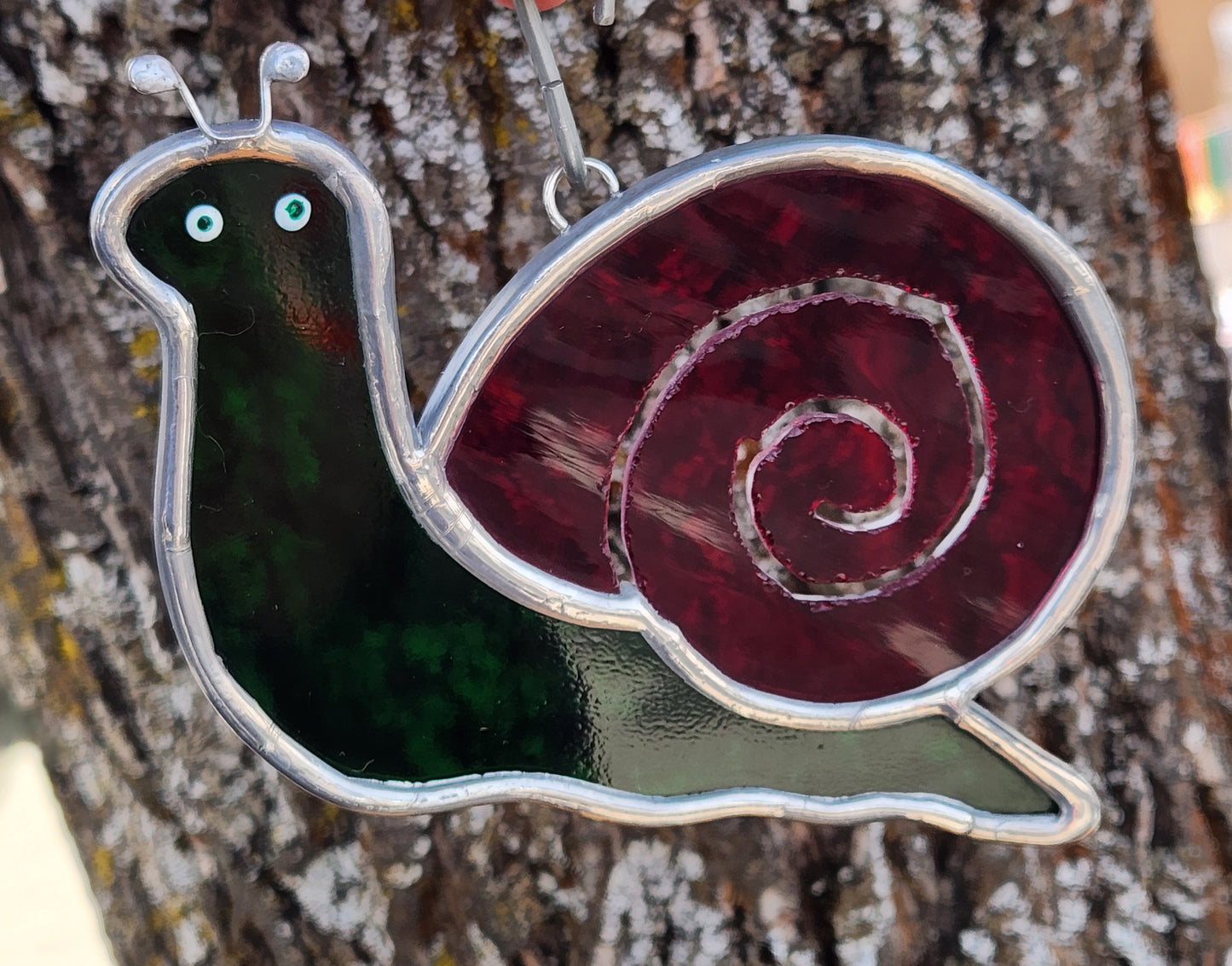 Green & Red Waterglass Stained Glass Hanging Snail