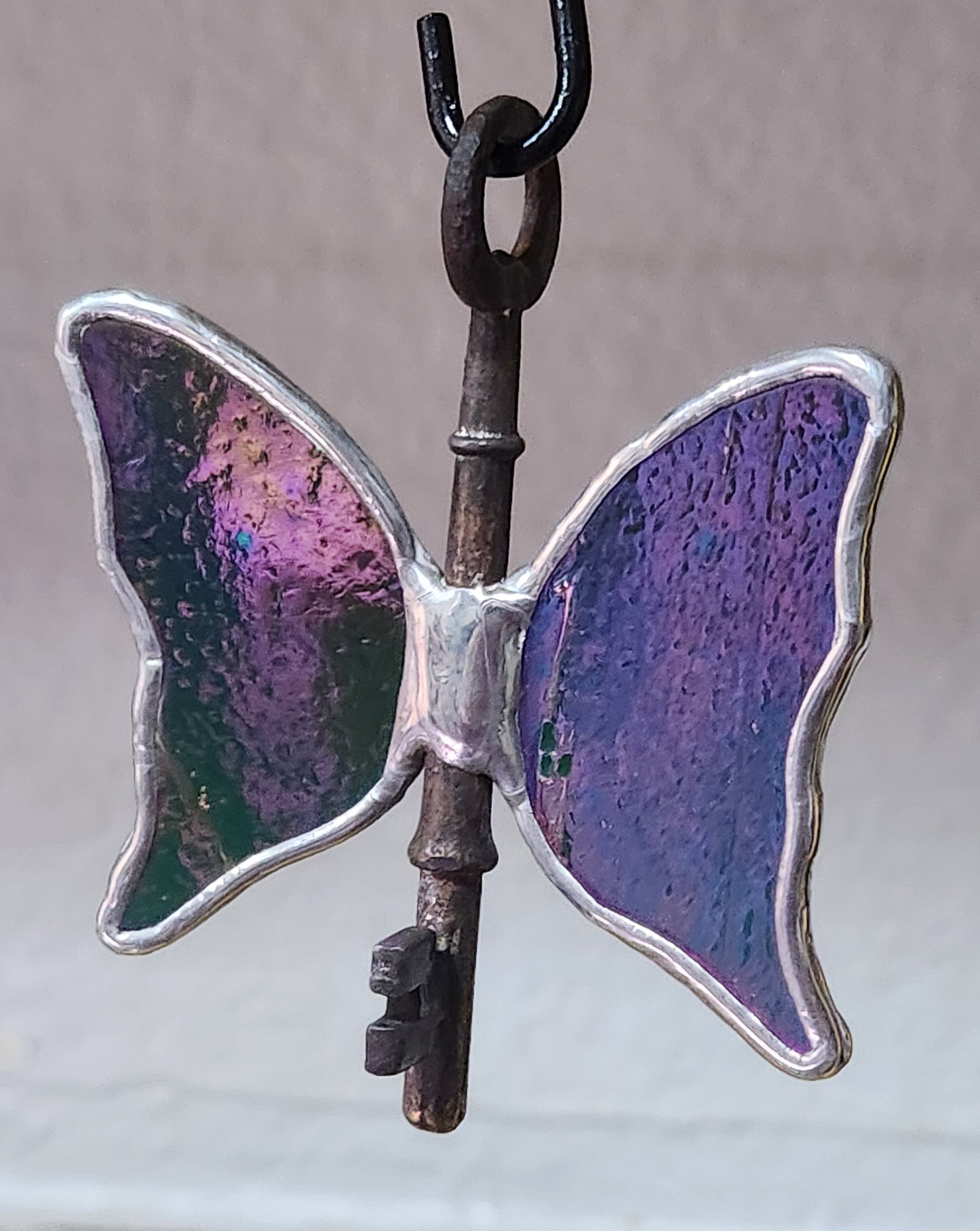 Green-to-Purple Iridescent Stained Glass Flying Key
