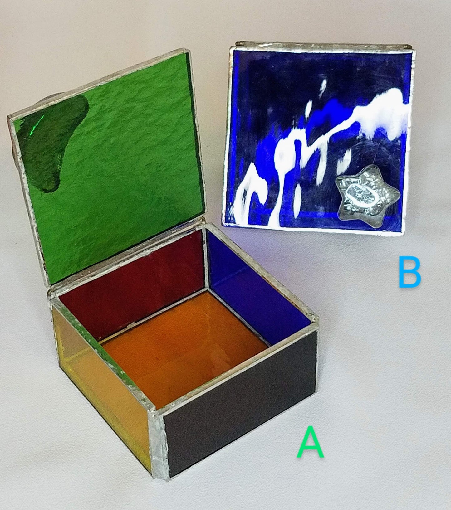 Pride Stained Glass Box- Green Lid & Moon accent