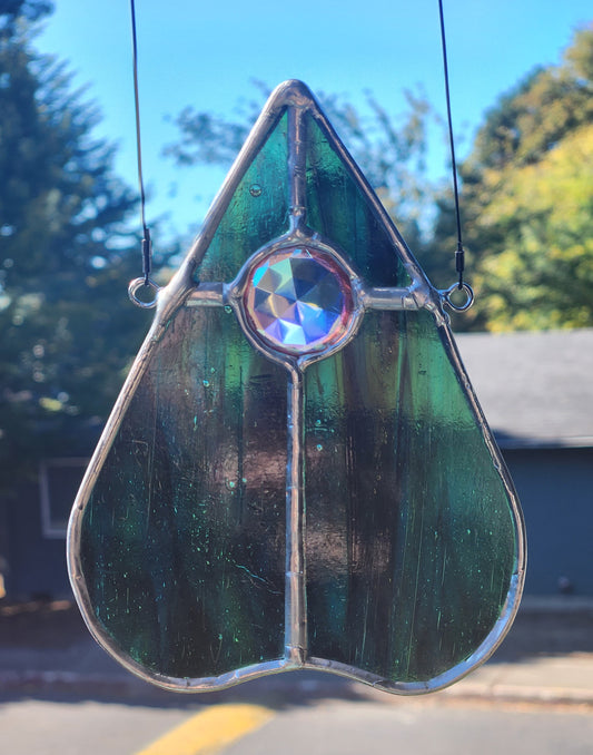 Sea Green & AB Crystal Jewel Stained Glass Planchette