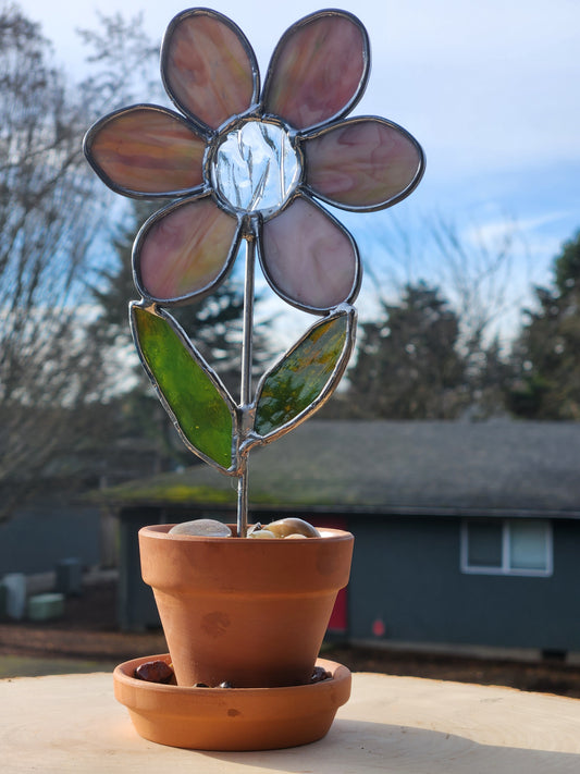 Purple Daisy Stained Glass Potted Flower