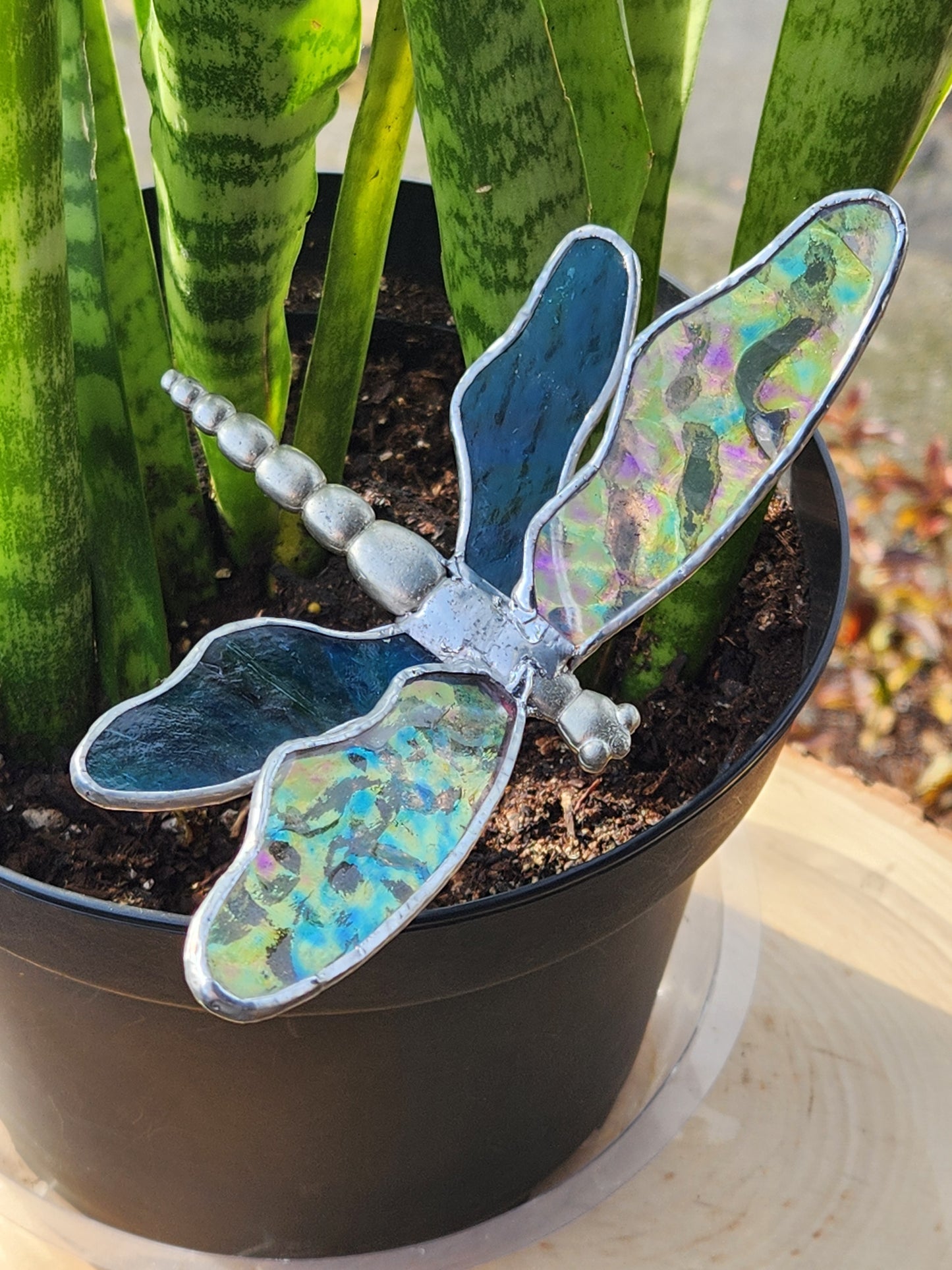 Iridescent & Blue Dragonfly Plant Stake