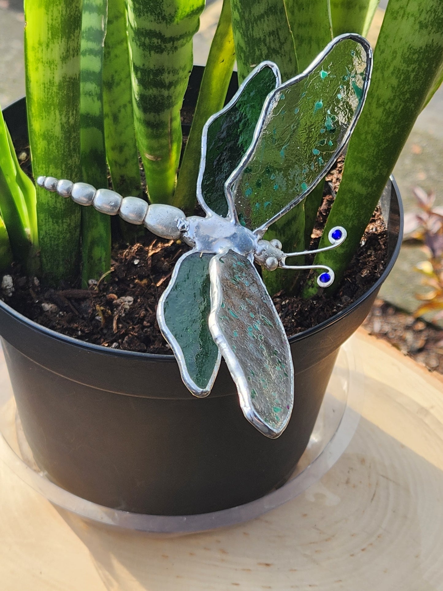 Iridescent & Blue Dragonfly Plant Stake