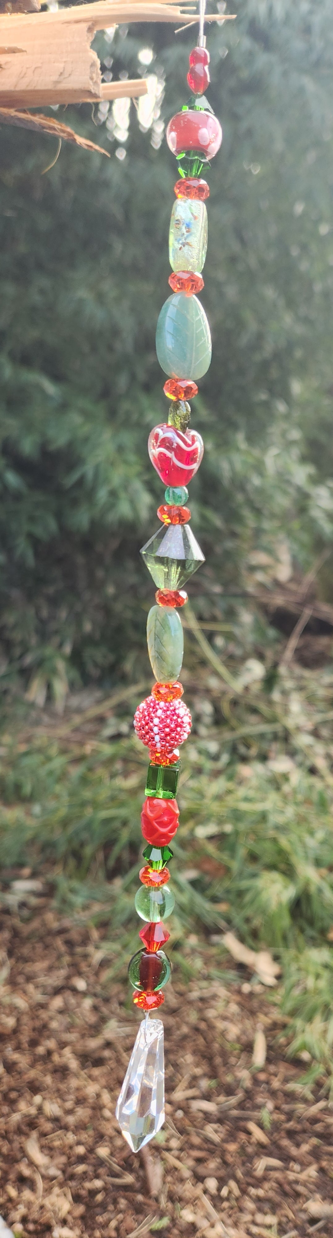 Red & Mossy Leaves Suncatcher