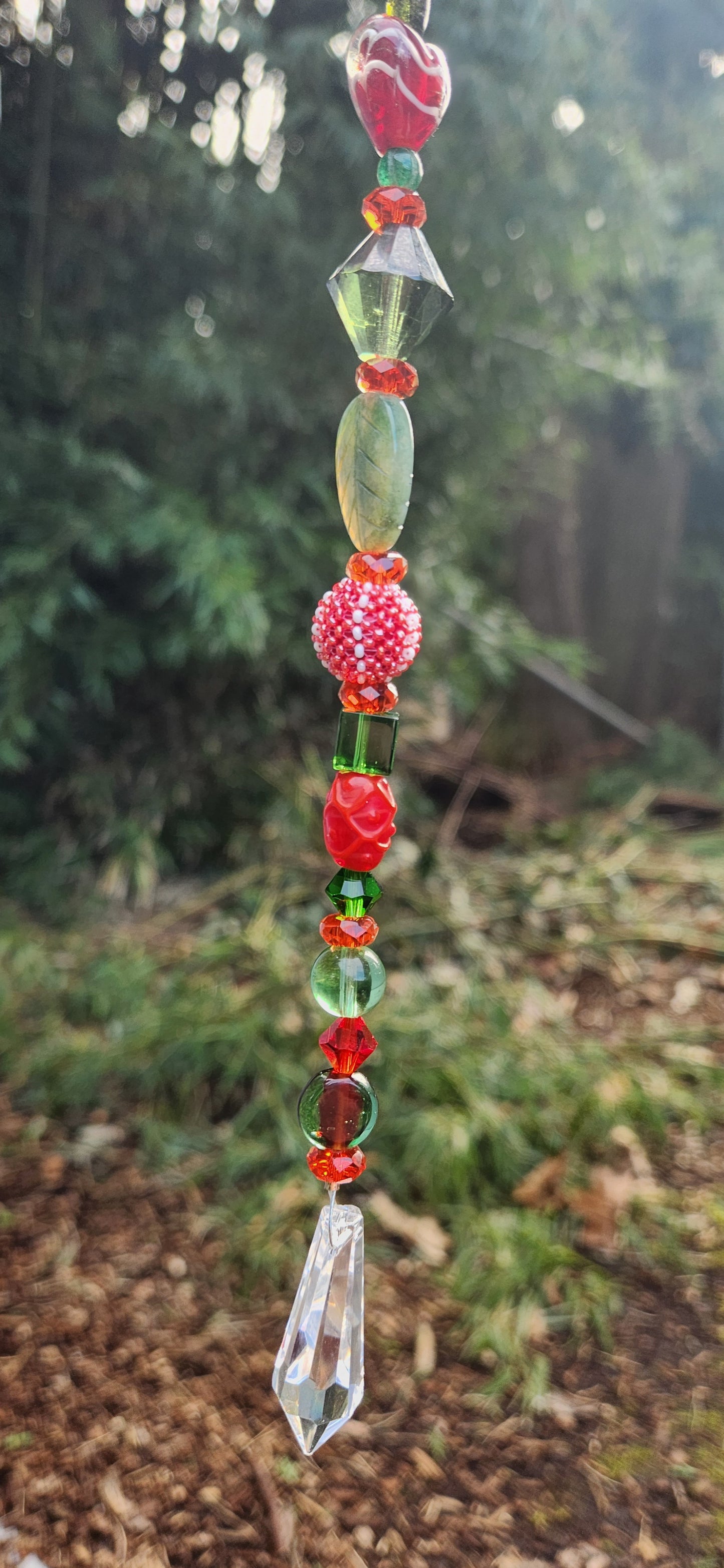 Red & Mossy Leaves Suncatcher