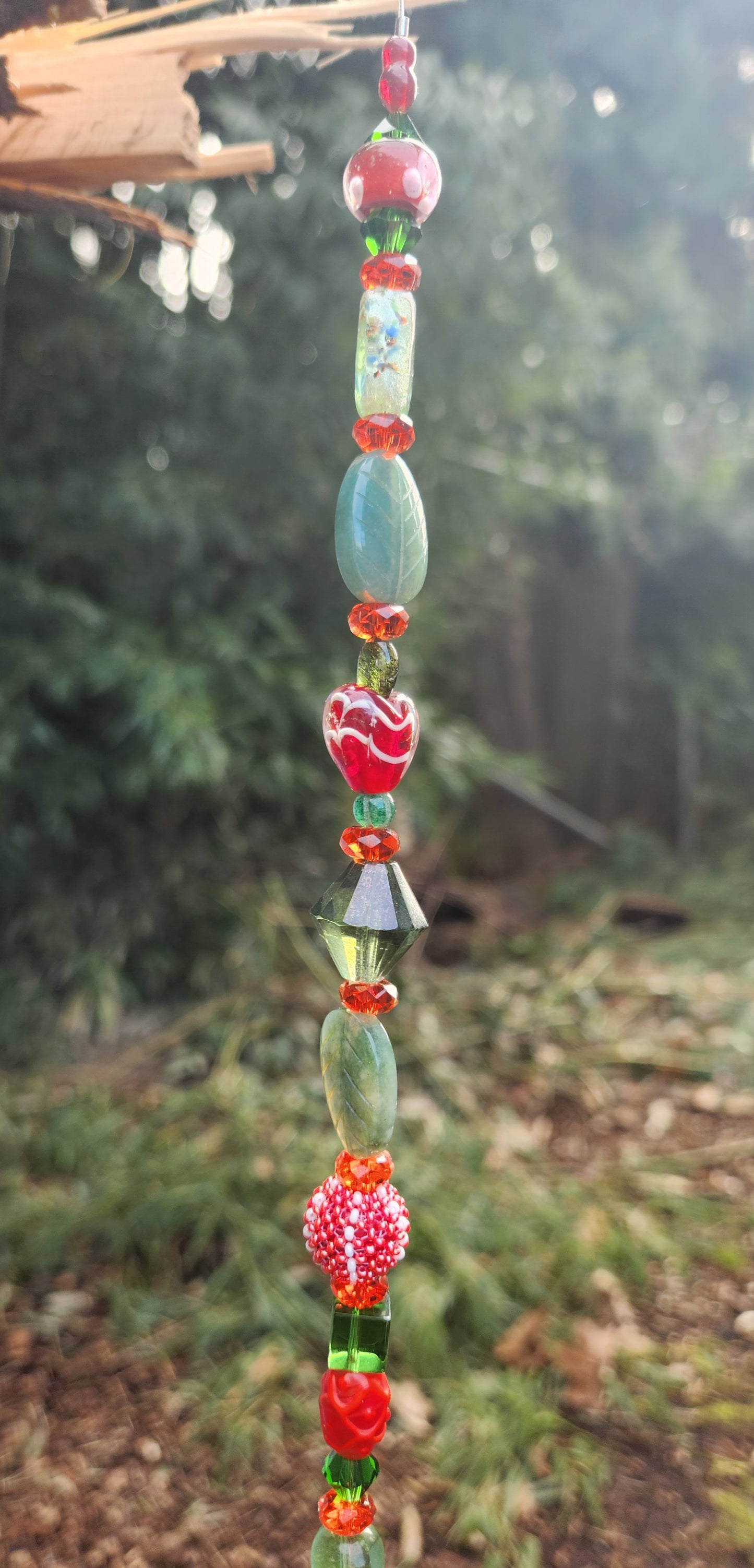 Red & Mossy Leaves Suncatcher