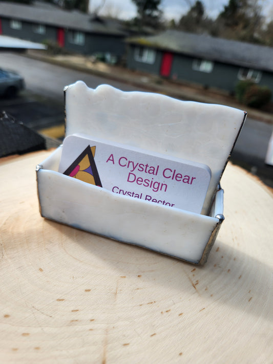White Mottled Stained Glass Business Card Holder