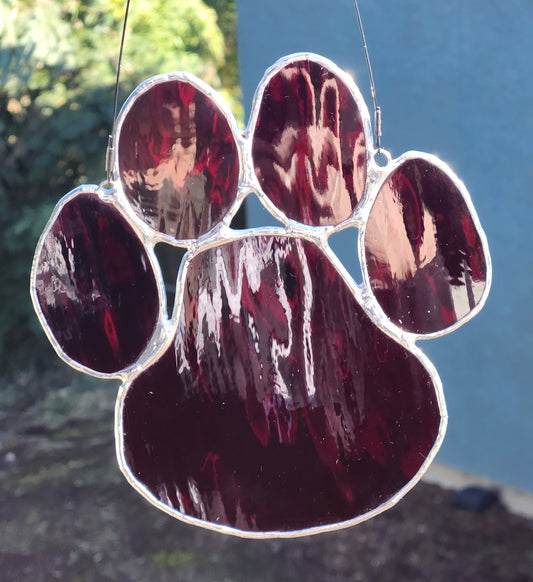 Red Stained Glass Paw Print