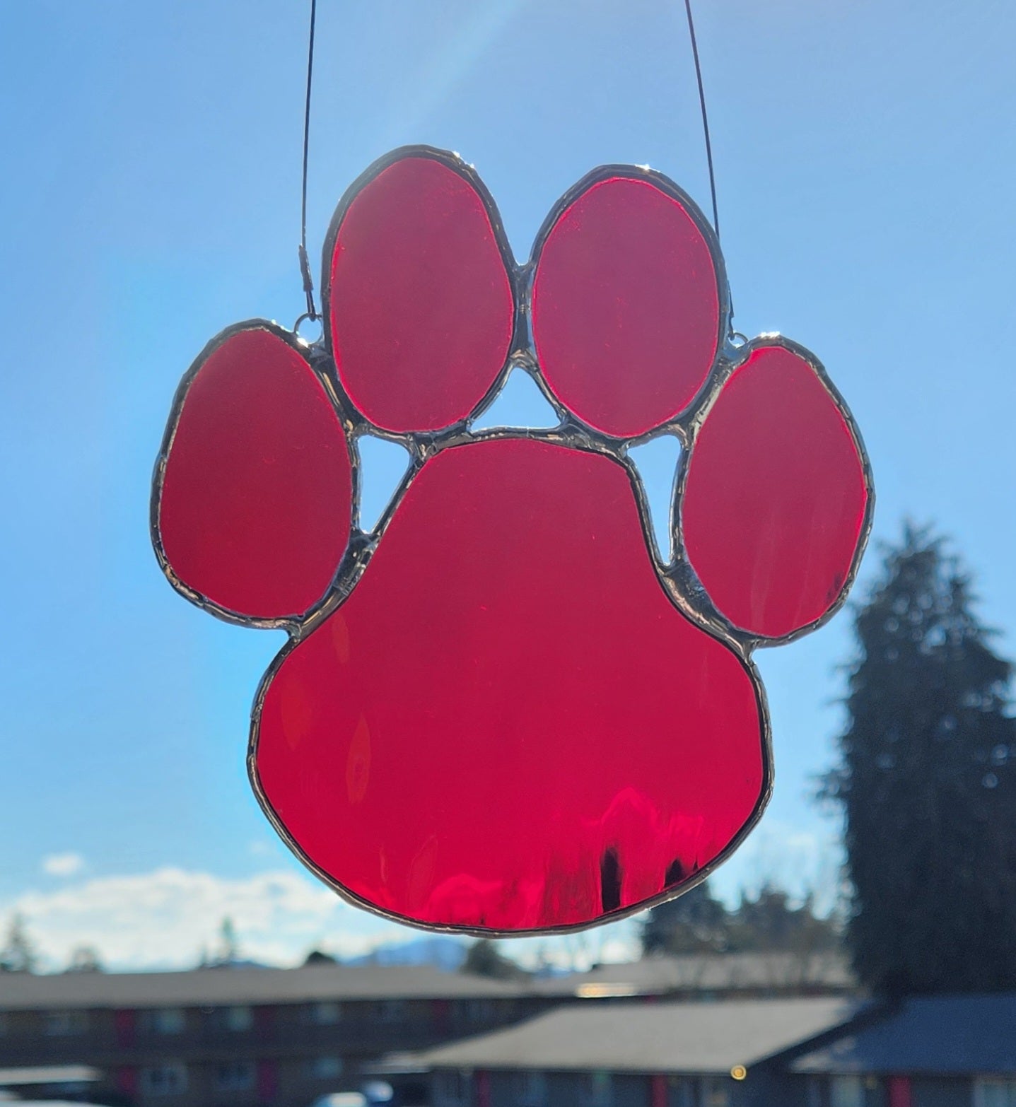 Red Stained Glass Paw Print