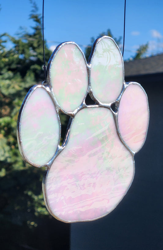 White Iridescent Stained Glass Paw Print