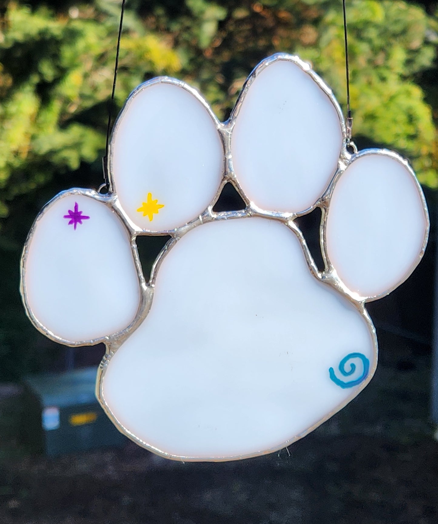 Painted White Stained Glass Paw Print