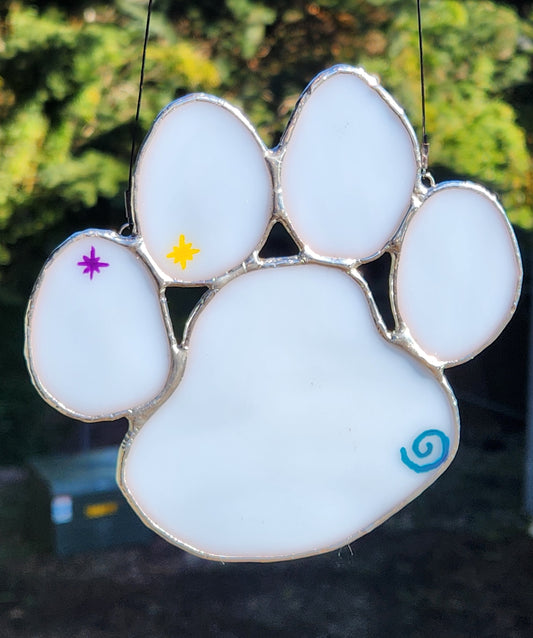 Painted White Stained Glass Paw Print