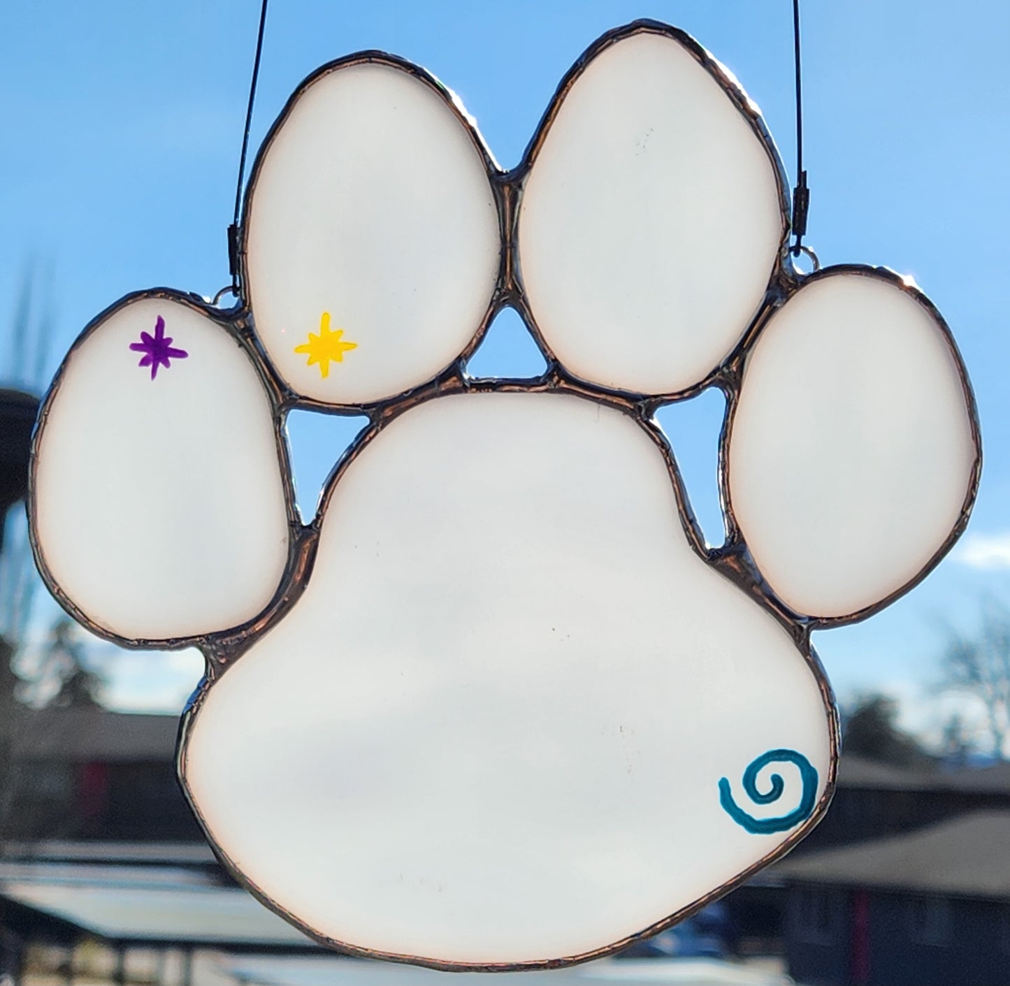 Painted White Stained Glass Paw Print