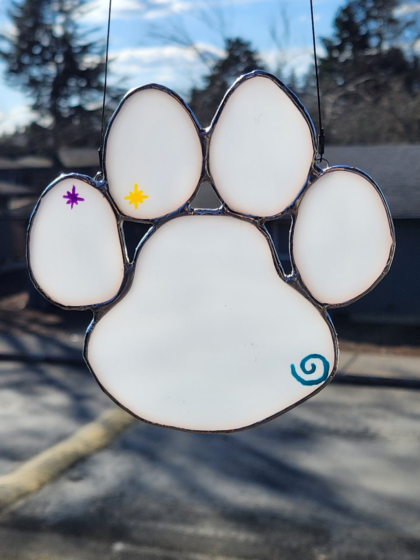 Painted White Stained Glass Paw Print