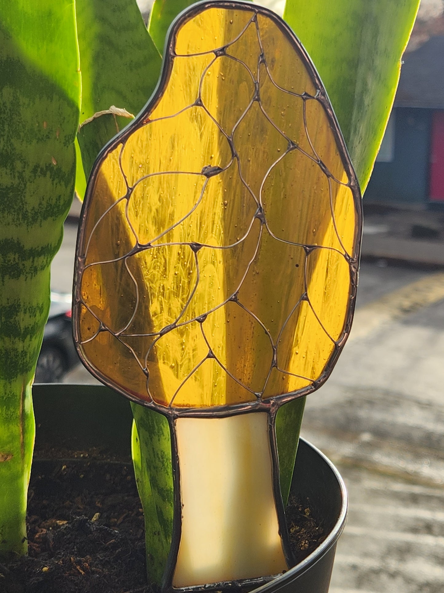 Stained Glass Morrel Mushroom Plant Stake