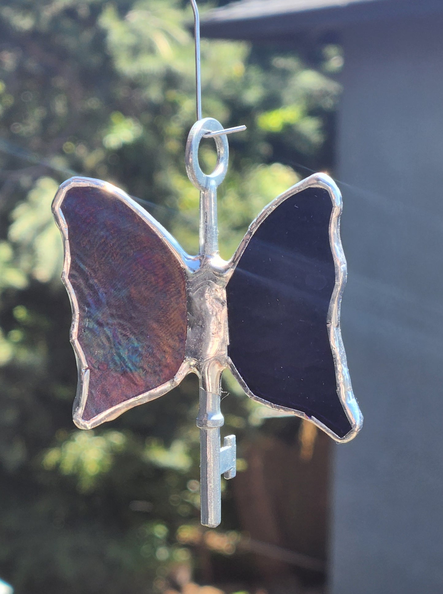 Purple Oil Slick Stained Glass Flying Key