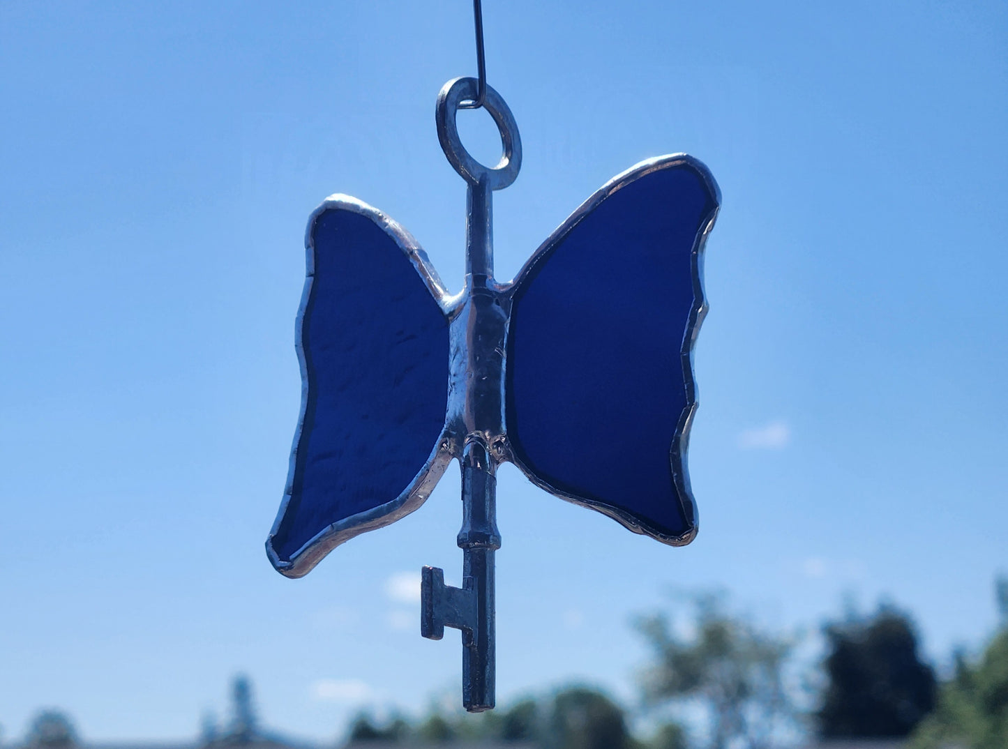 Purple Oil Slick Stained Glass Flying Key