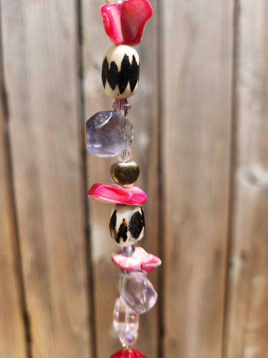 Hot Pink and Rainbow Fluorite Suncatcher