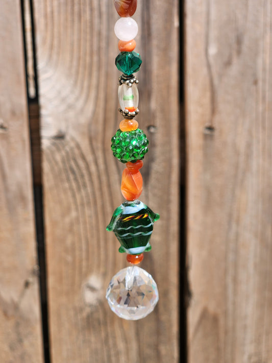 Green Fish & Orange Floral Suncatcher