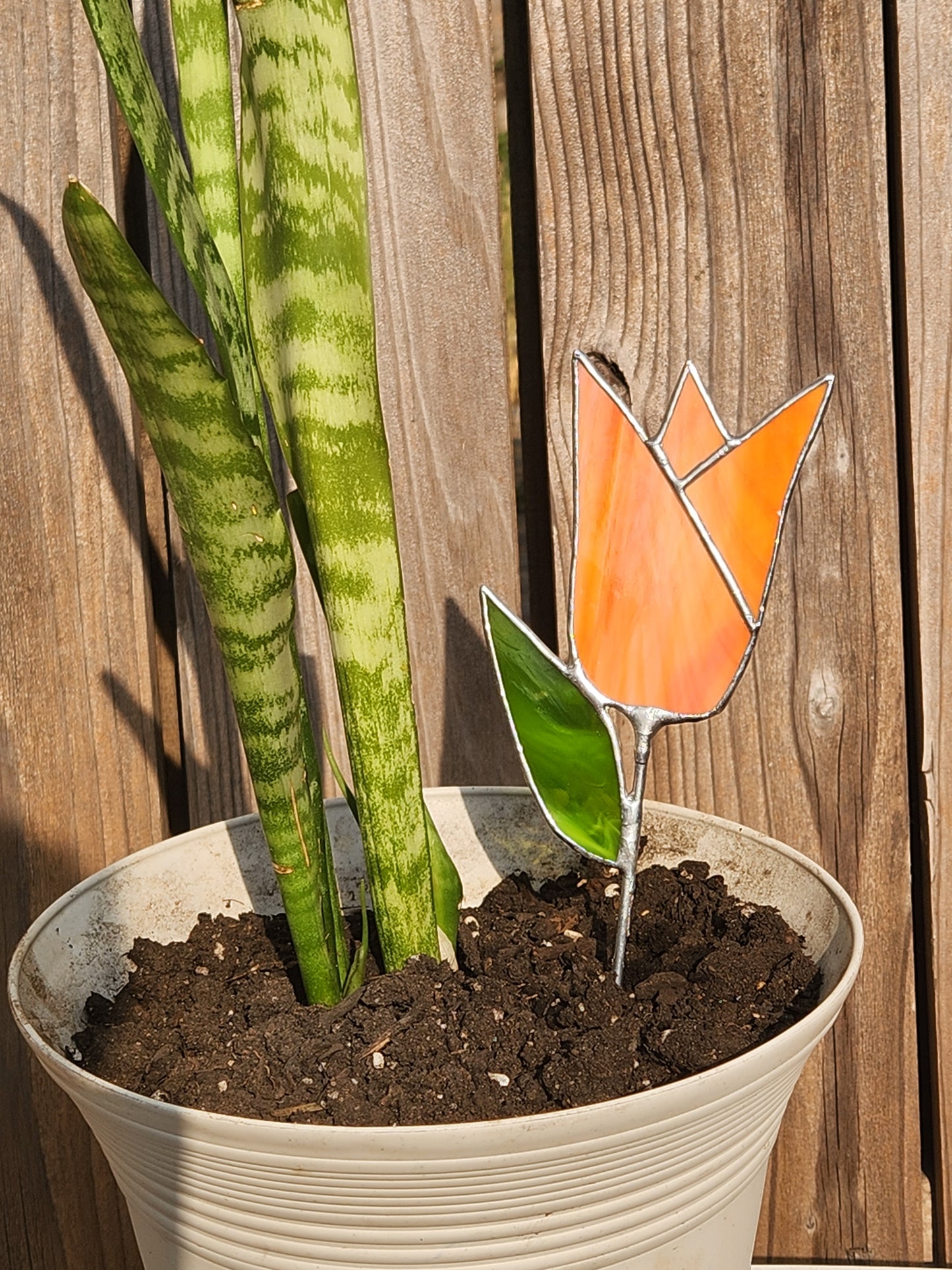 Orange Swirl Tulip Stained Glass Plant Stake