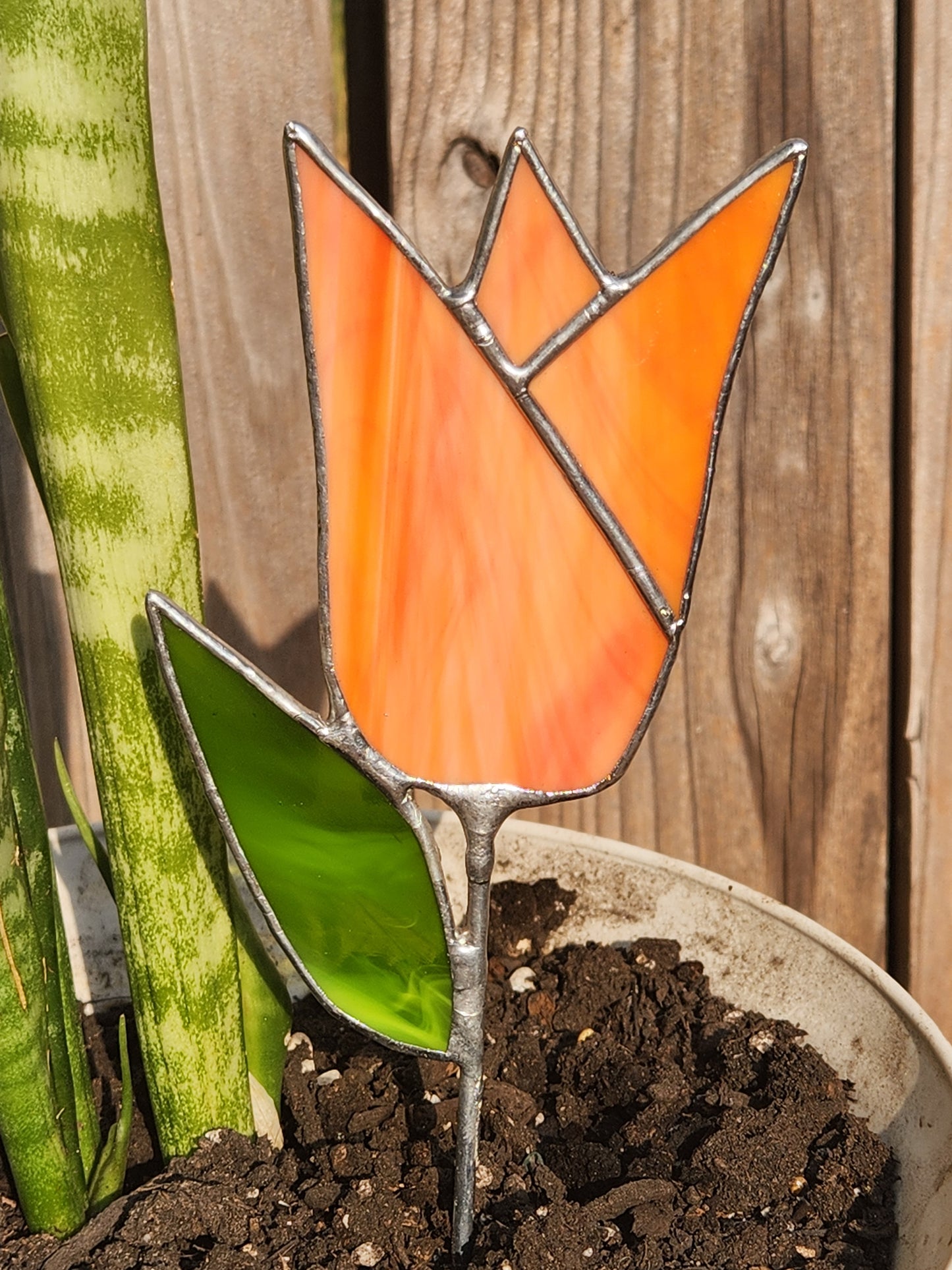 Orange Swirl Tulip Stained Glass Plant Stake