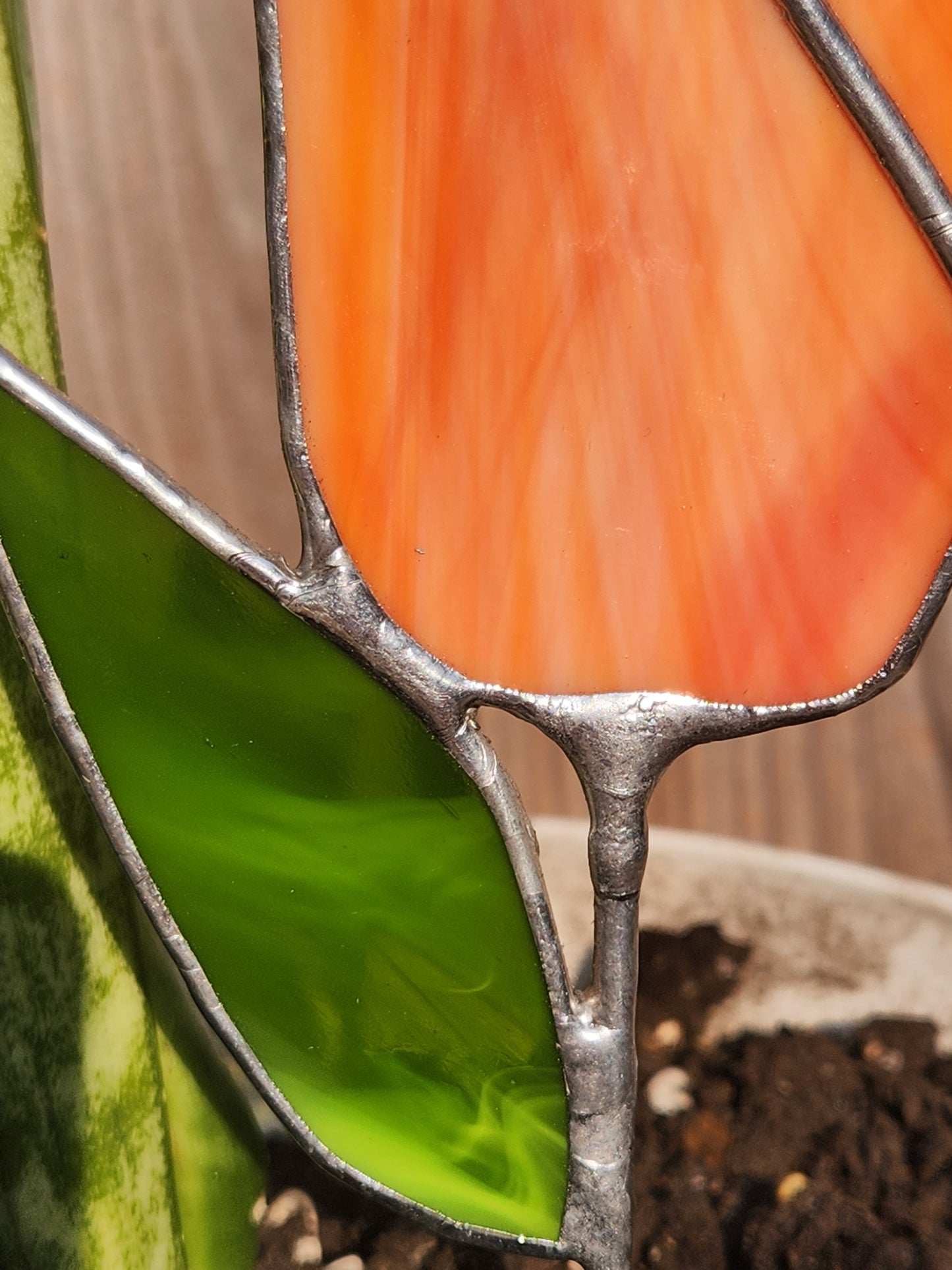 Orange Swirl Tulip Stained Glass Plant Stake