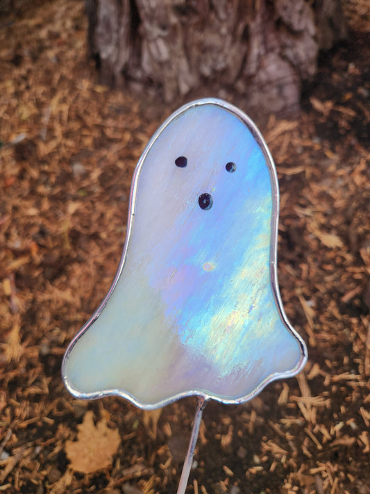 Ghost Stained Glass Plant Stake- Iridescent White