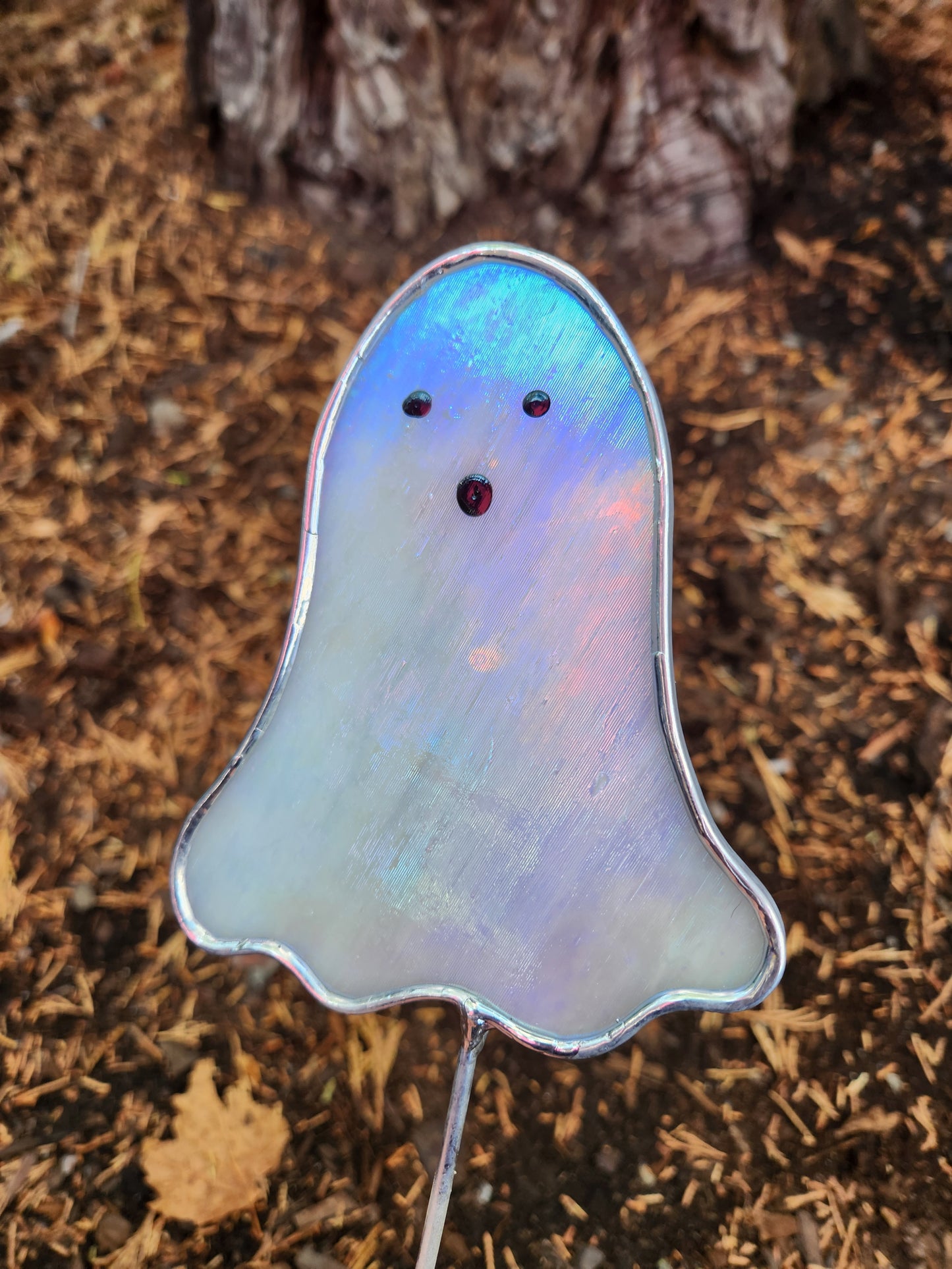 Ghost Stained Glass Plant Stake- Iridescent White