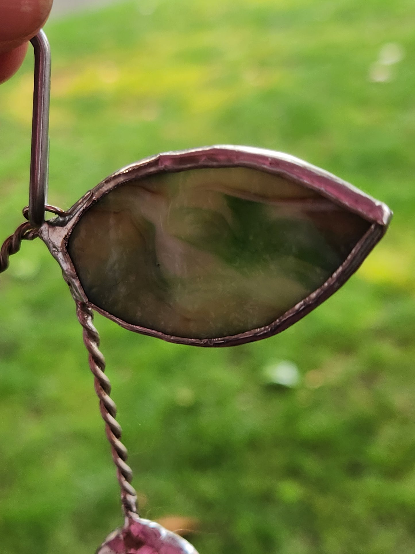 Cherry Nugget Glass with Purple & Green Leaf